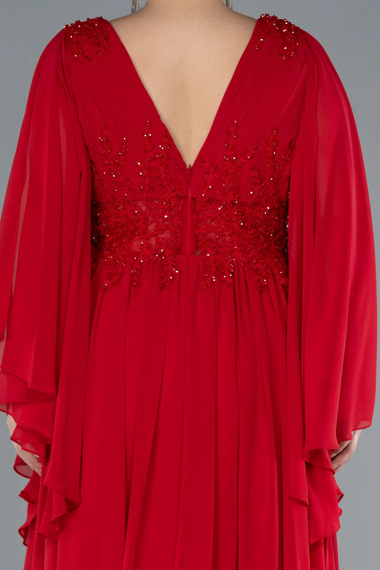 Red-Long Chiffon Plus Size Evening Dress ABU4638