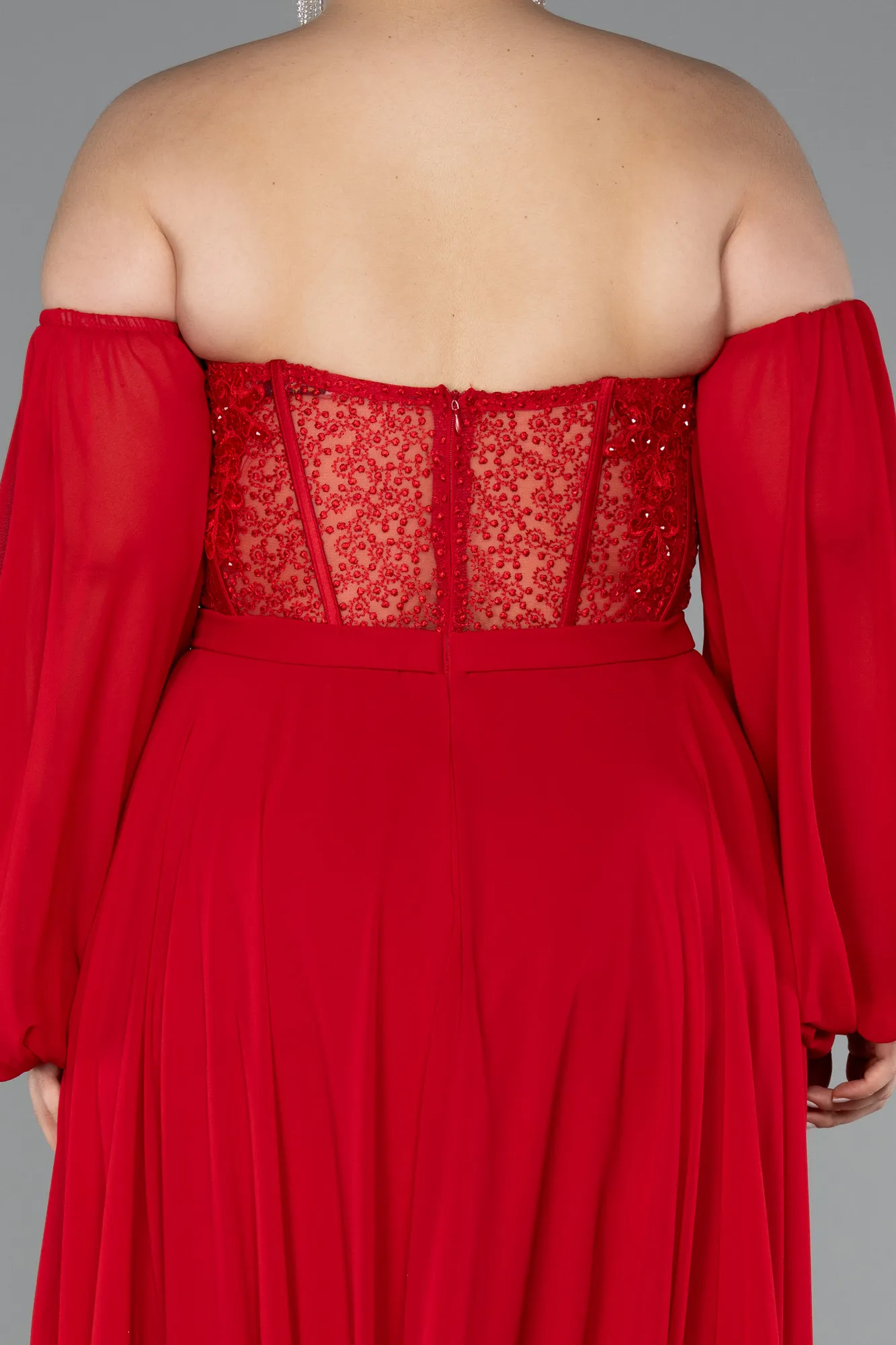 Red-Long Chiffon Plus Size Evening Dress ABU5521