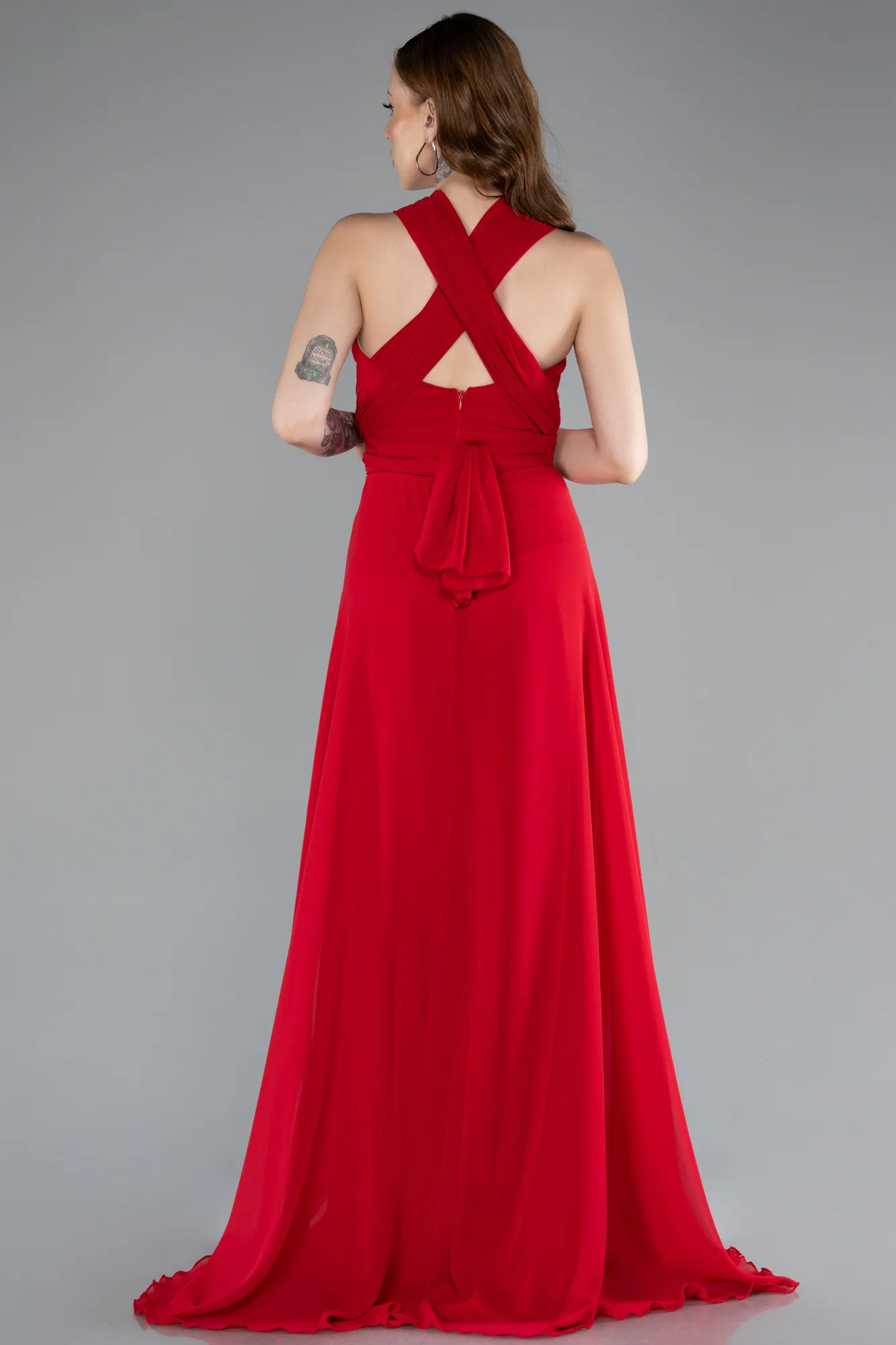 Red-Long Chiffon Prom Gown ABU4965