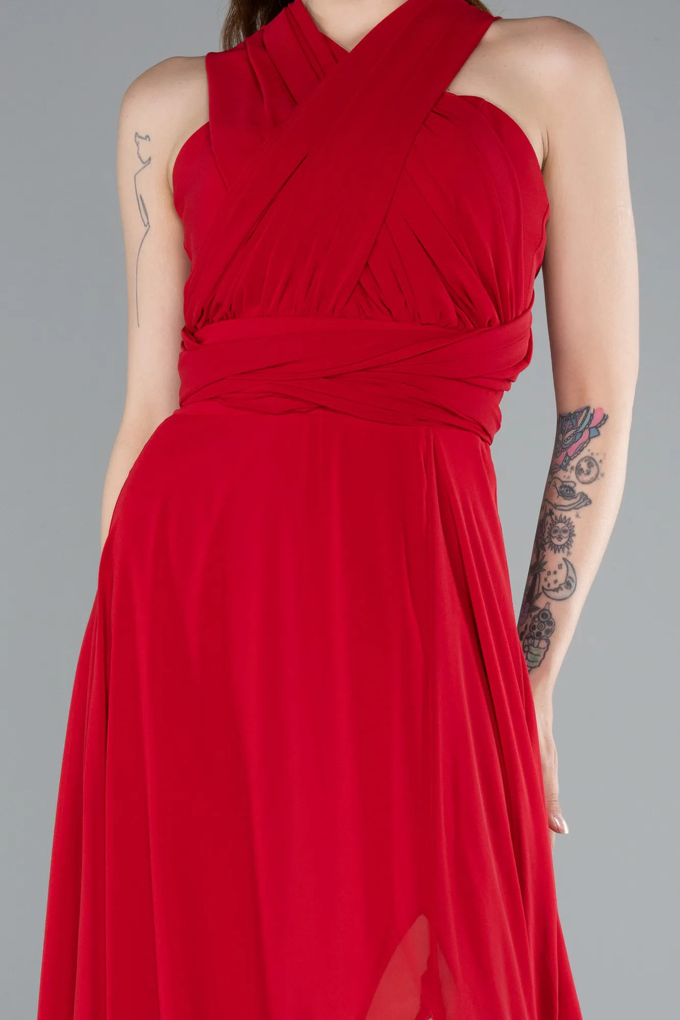 Red-Long Chiffon Prom Gown ABU4965