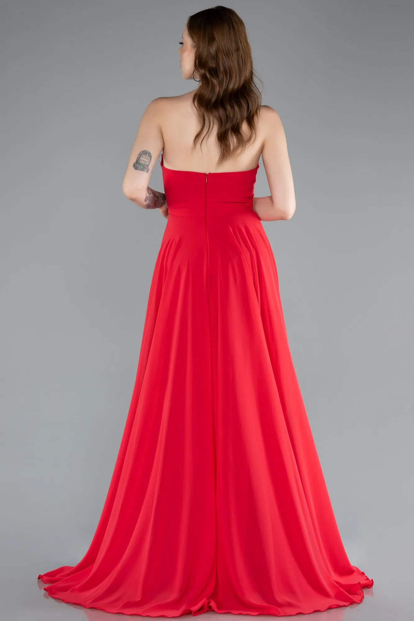 Red-Long Chiffon Prom Gown ABU4966
