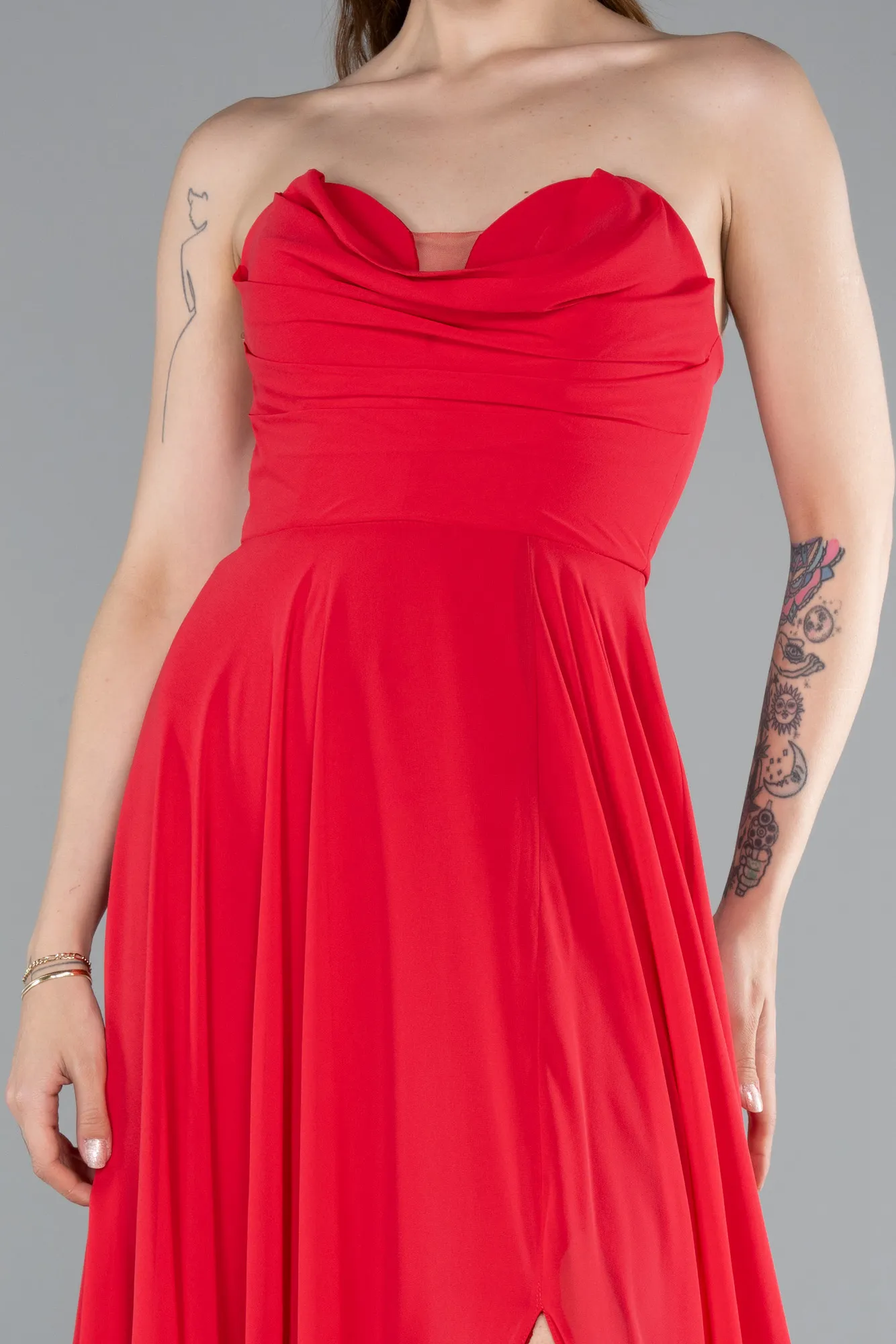 Red-Long Chiffon Prom Gown ABU4966