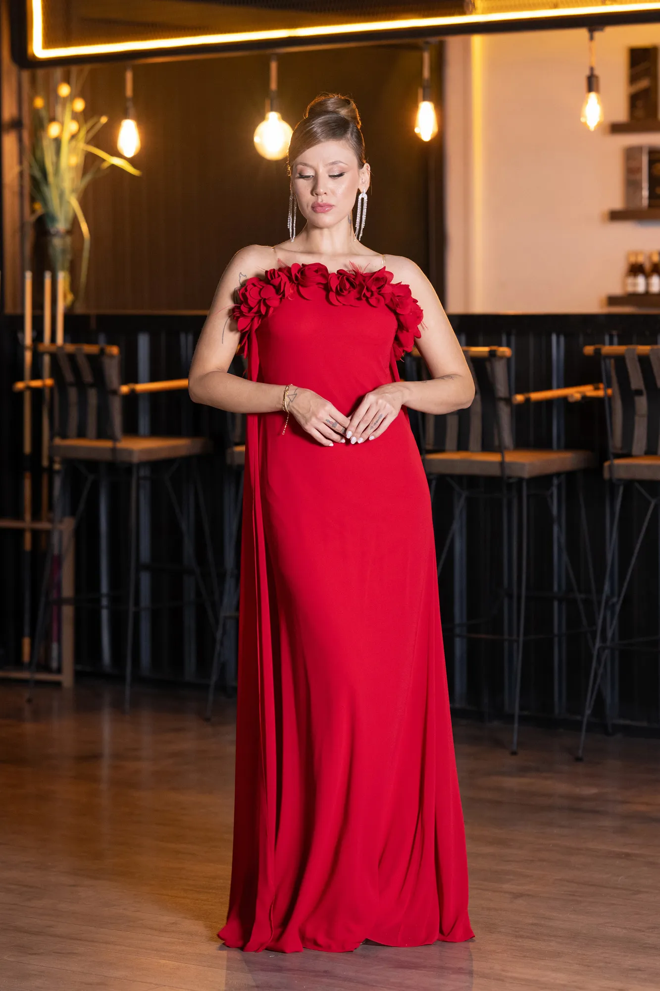 Red-Long Chiffon Prom Gown ABU5351