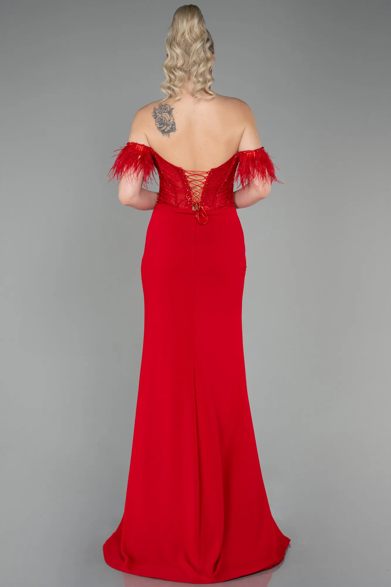 Red-Long Dantelle Evening Dress ABU3263