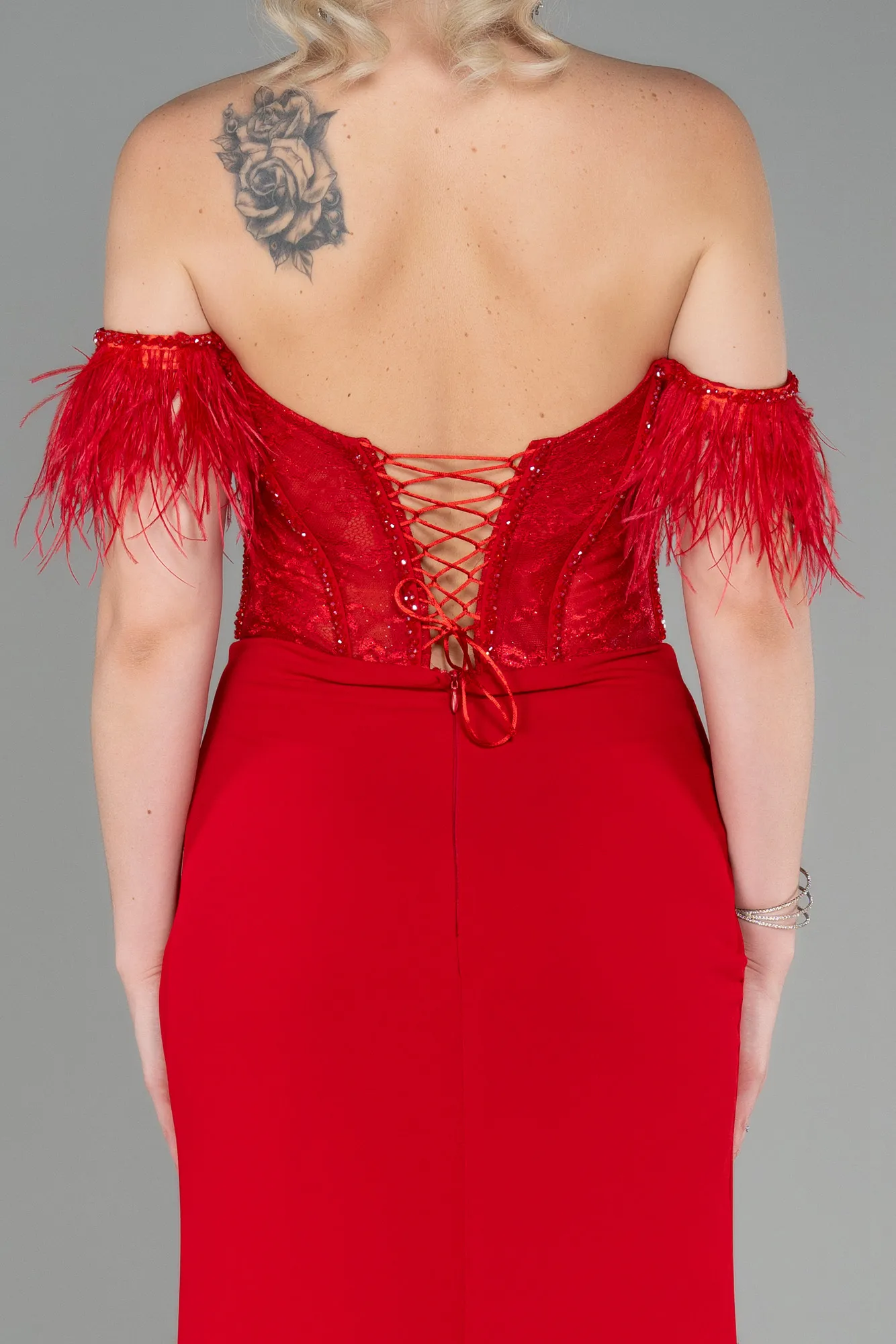 Red-Long Dantelle Evening Dress ABU3263