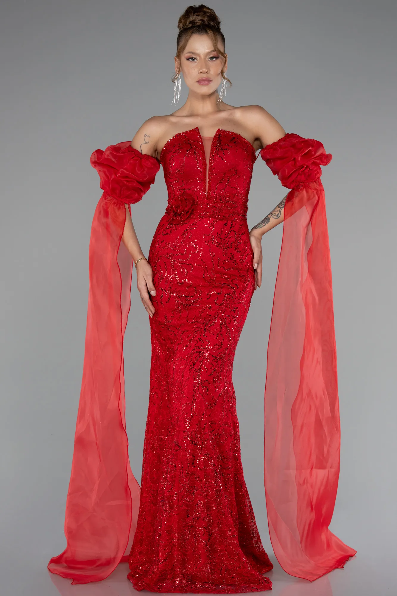 Red-Long Dantelle Evening Dress ABU5102