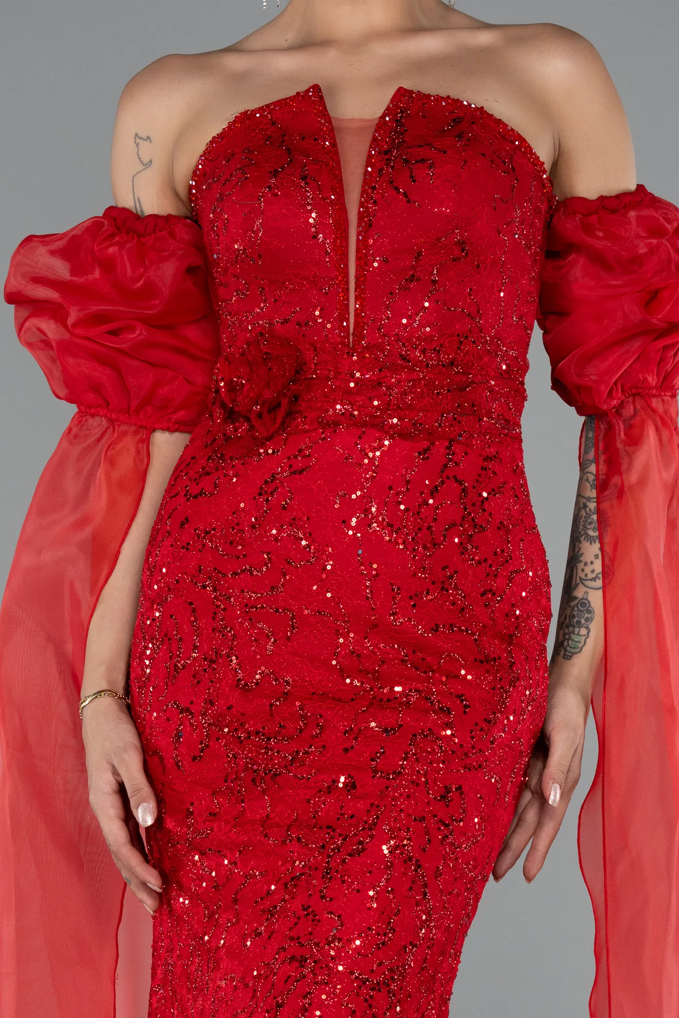 Red-Long Dantelle Evening Dress ABU5102