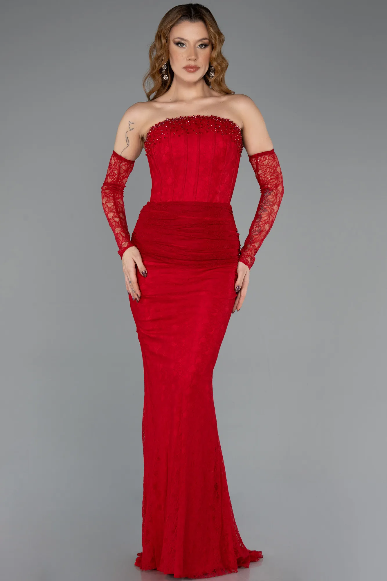 Red-Long Dantelle Evening Dress ABU5510