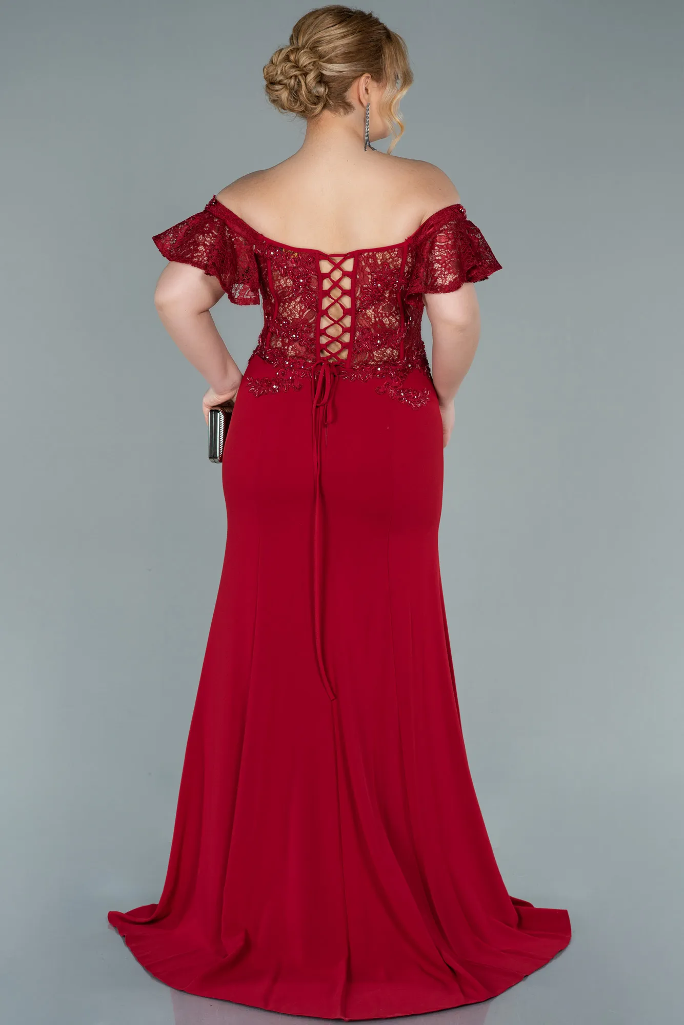 Red-Long Dantelle Oversized Evening Dress ABU2248