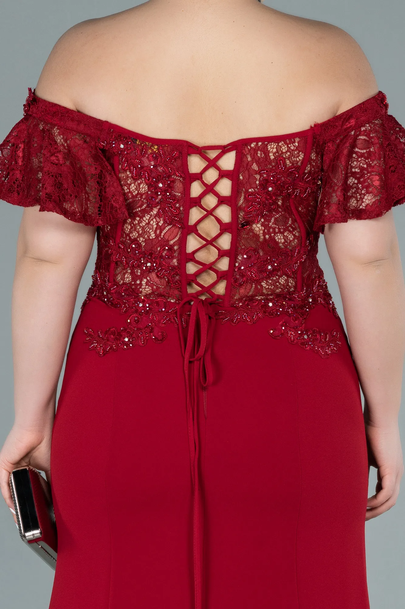 Red-Long Dantelle Oversized Evening Dress ABU2248