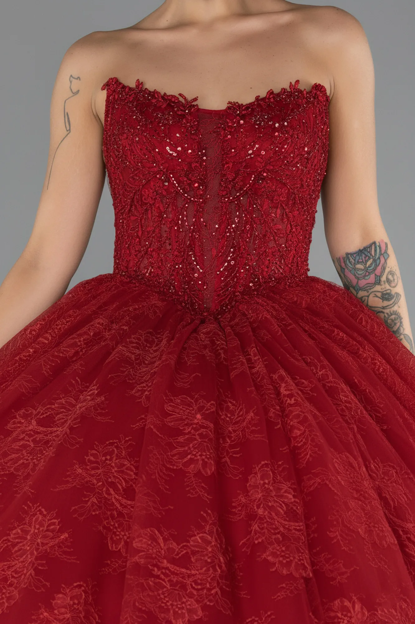 Red-Long Dantelle Special Design Engagement Dress ABU5375