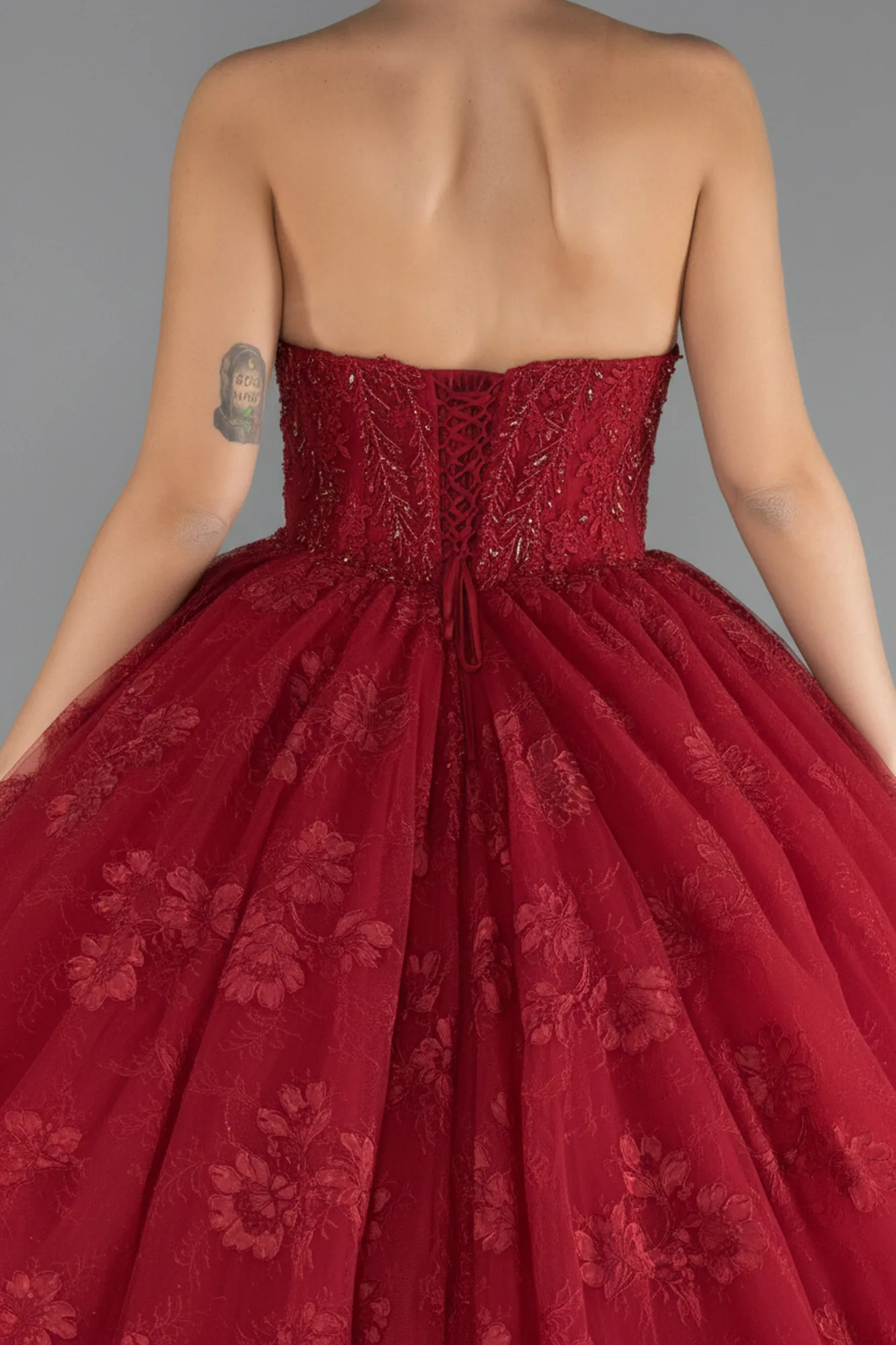 Red-Long Dantelle Special Design Engagement Dress ABU5375