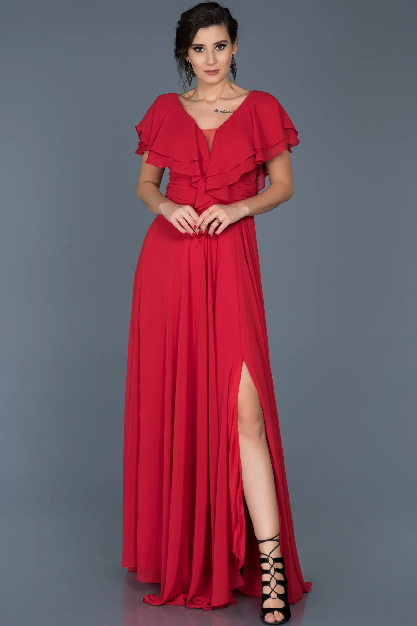 Red-Long Plus Size Evening Dress ABU032