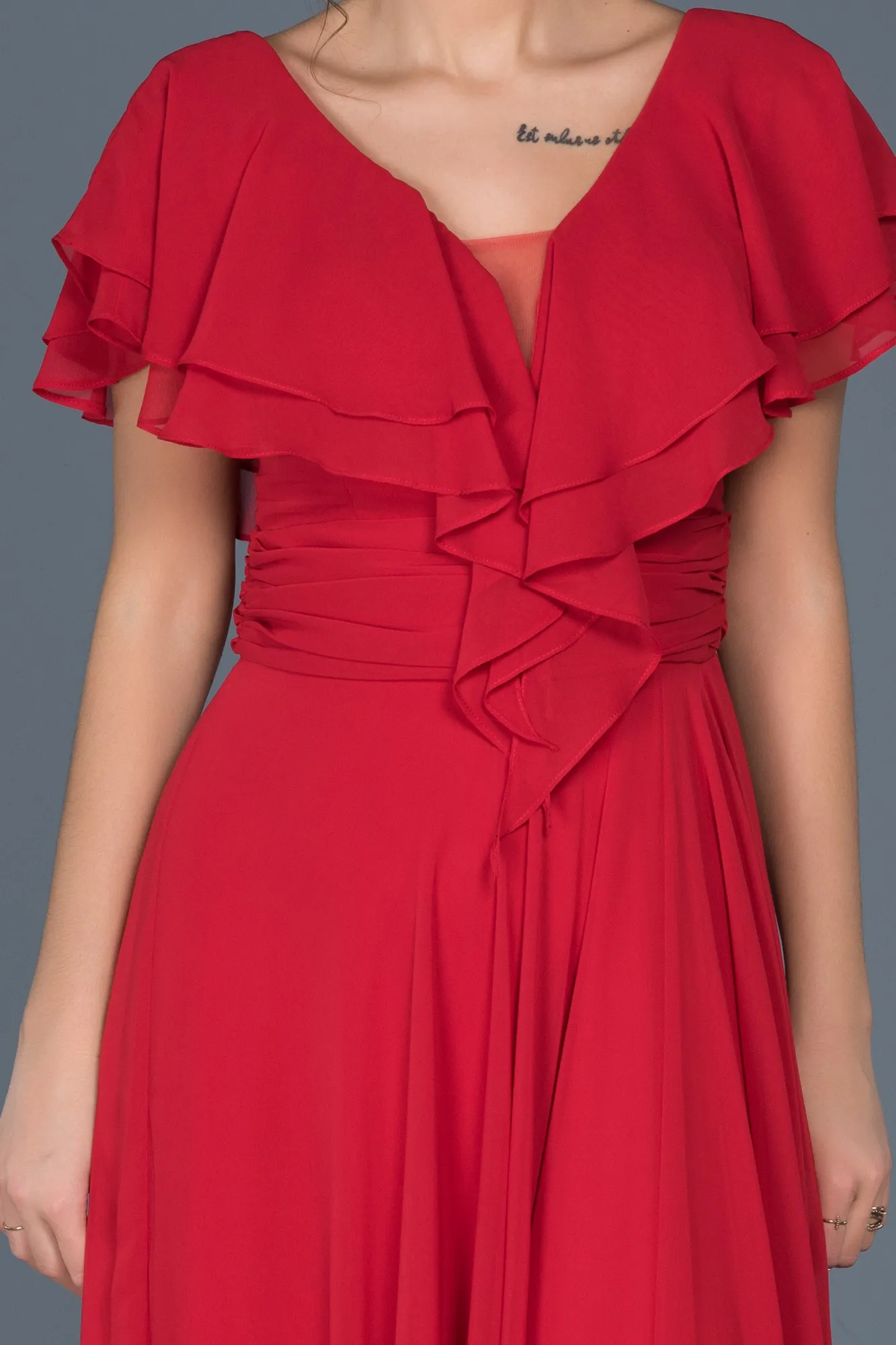 Red-Long Plus Size Evening Dress ABU032