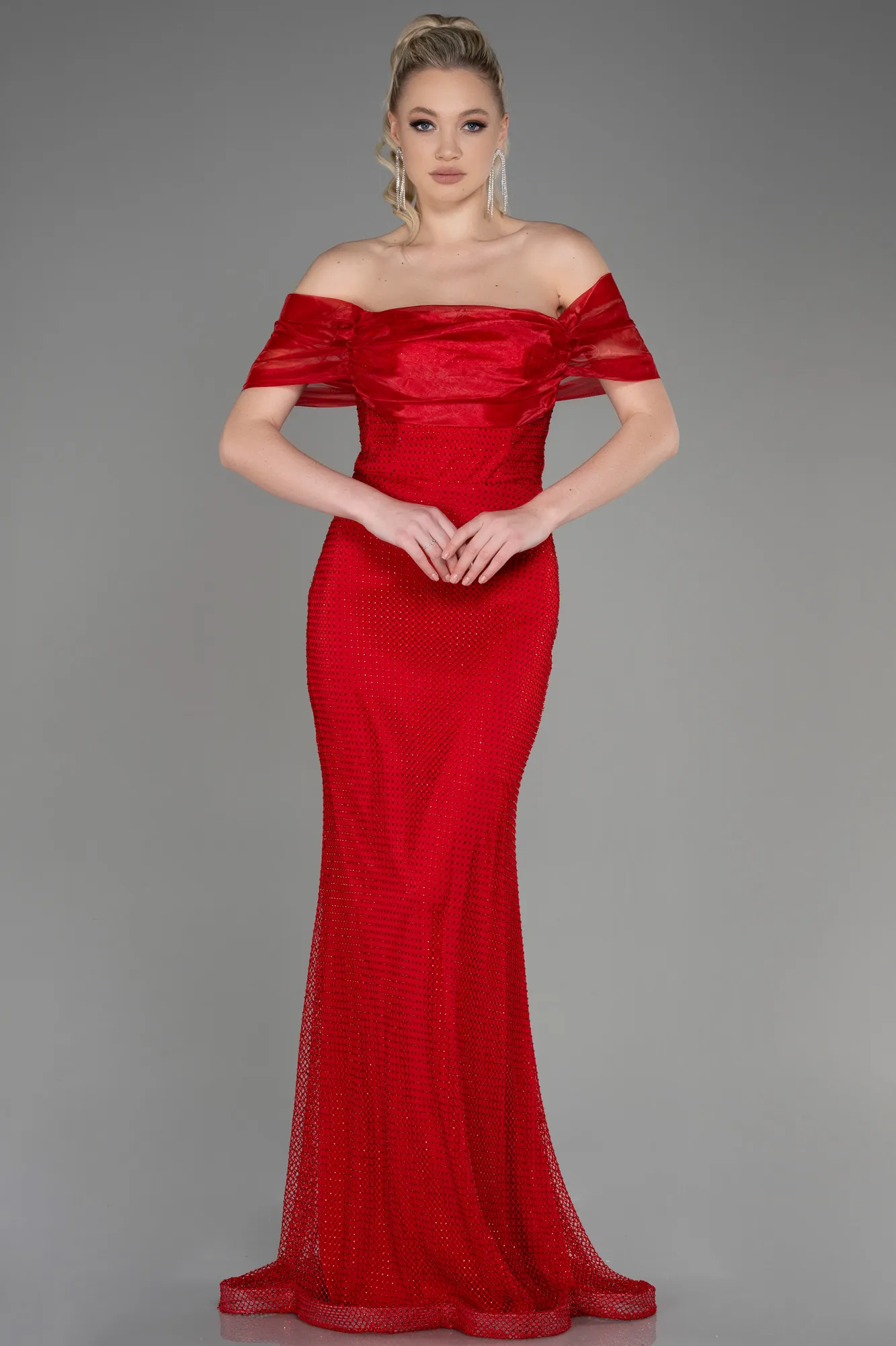 Red-Long File Mermaid Prom Dress ABU3769