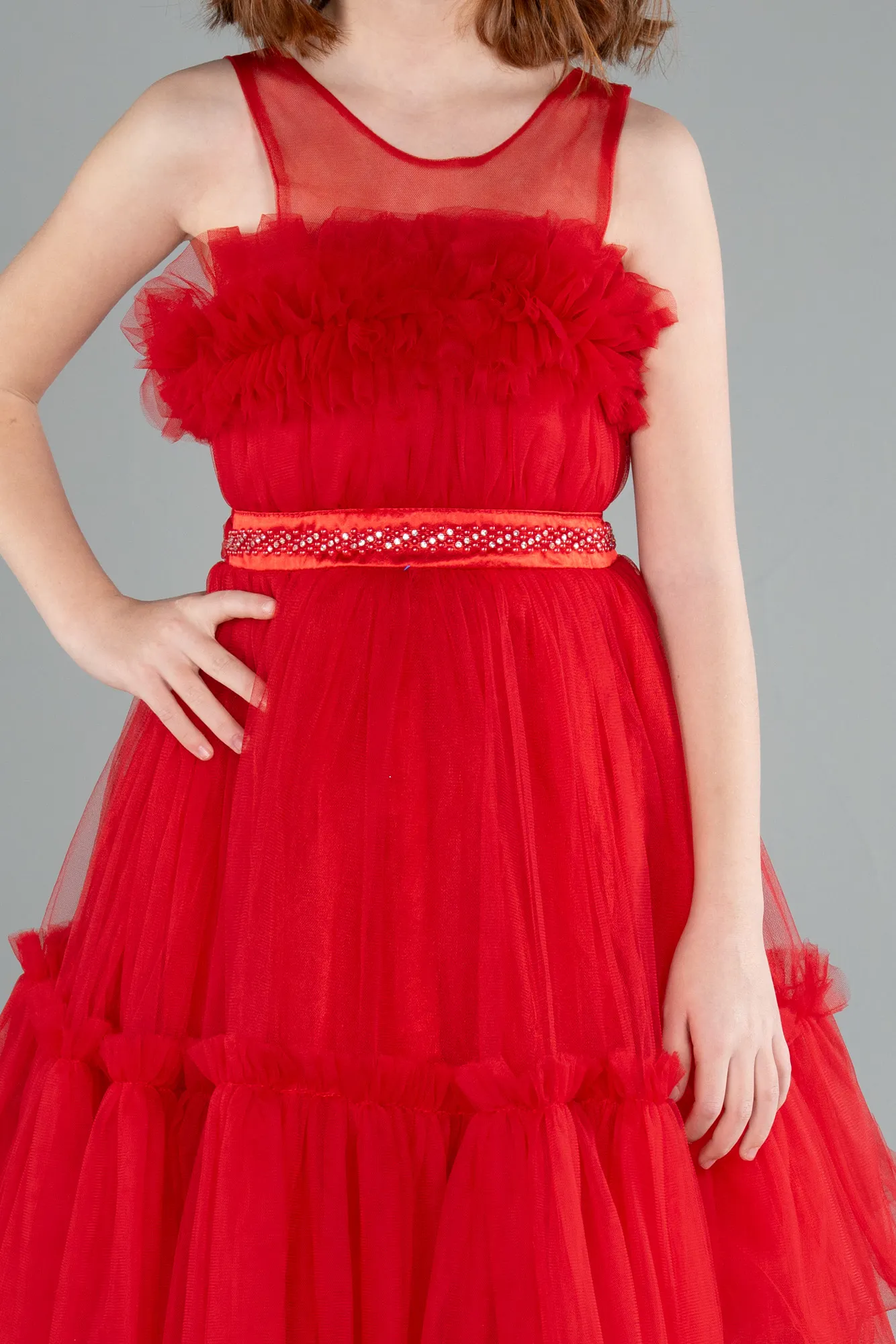 Red-Long Girl Dress ABU4221