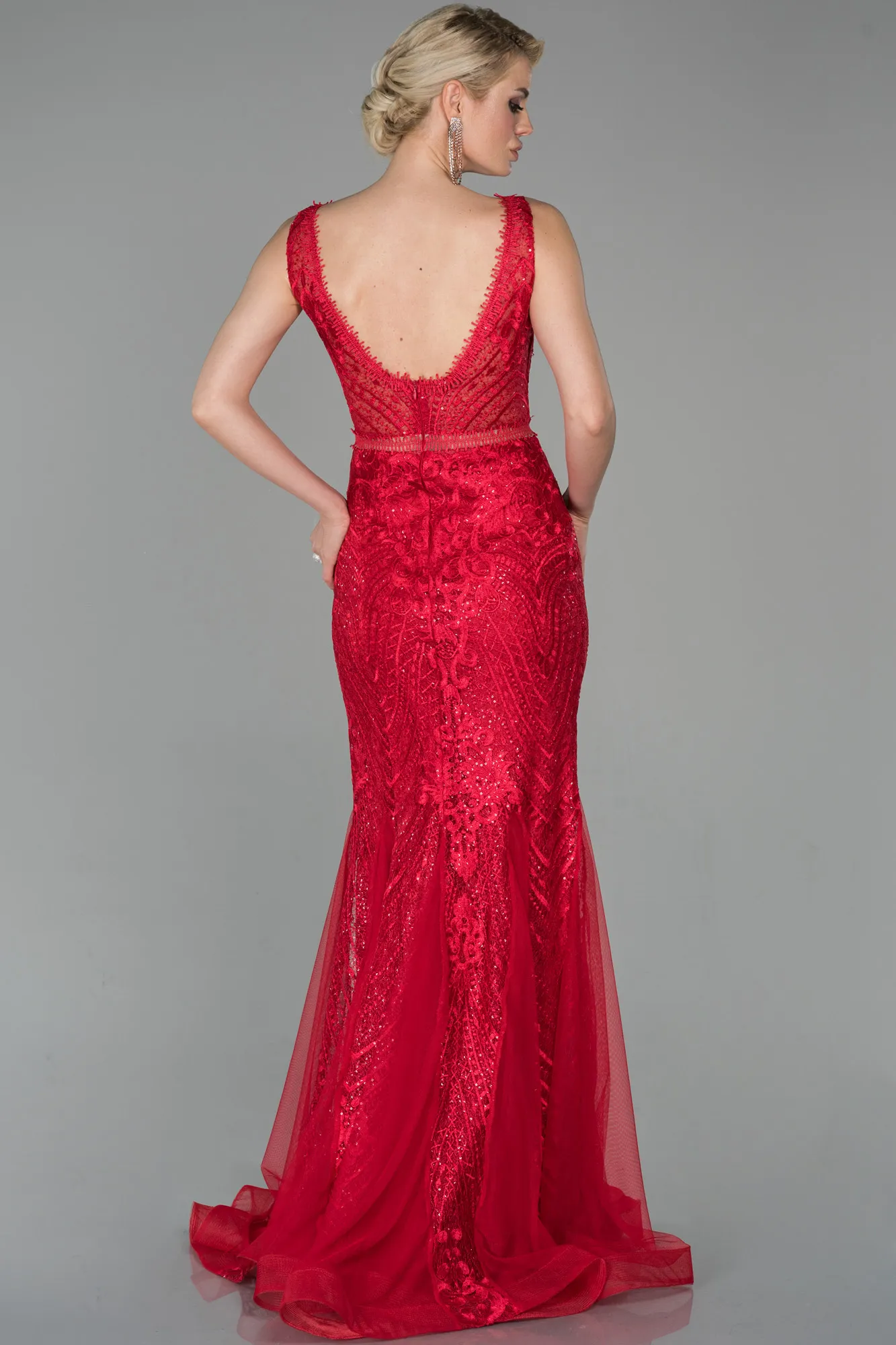 Red-Long Laced Evening Dress ABU1611