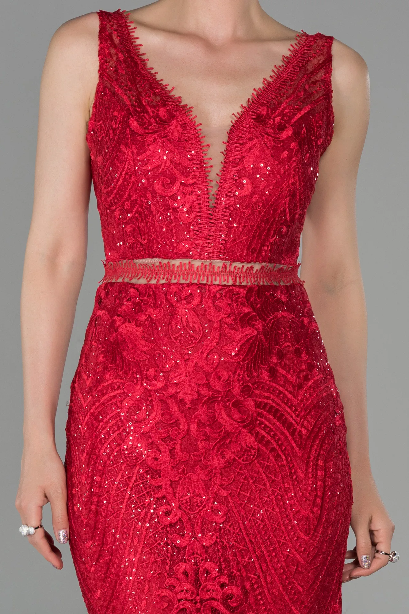 Red-Long Laced Evening Dress ABU1611