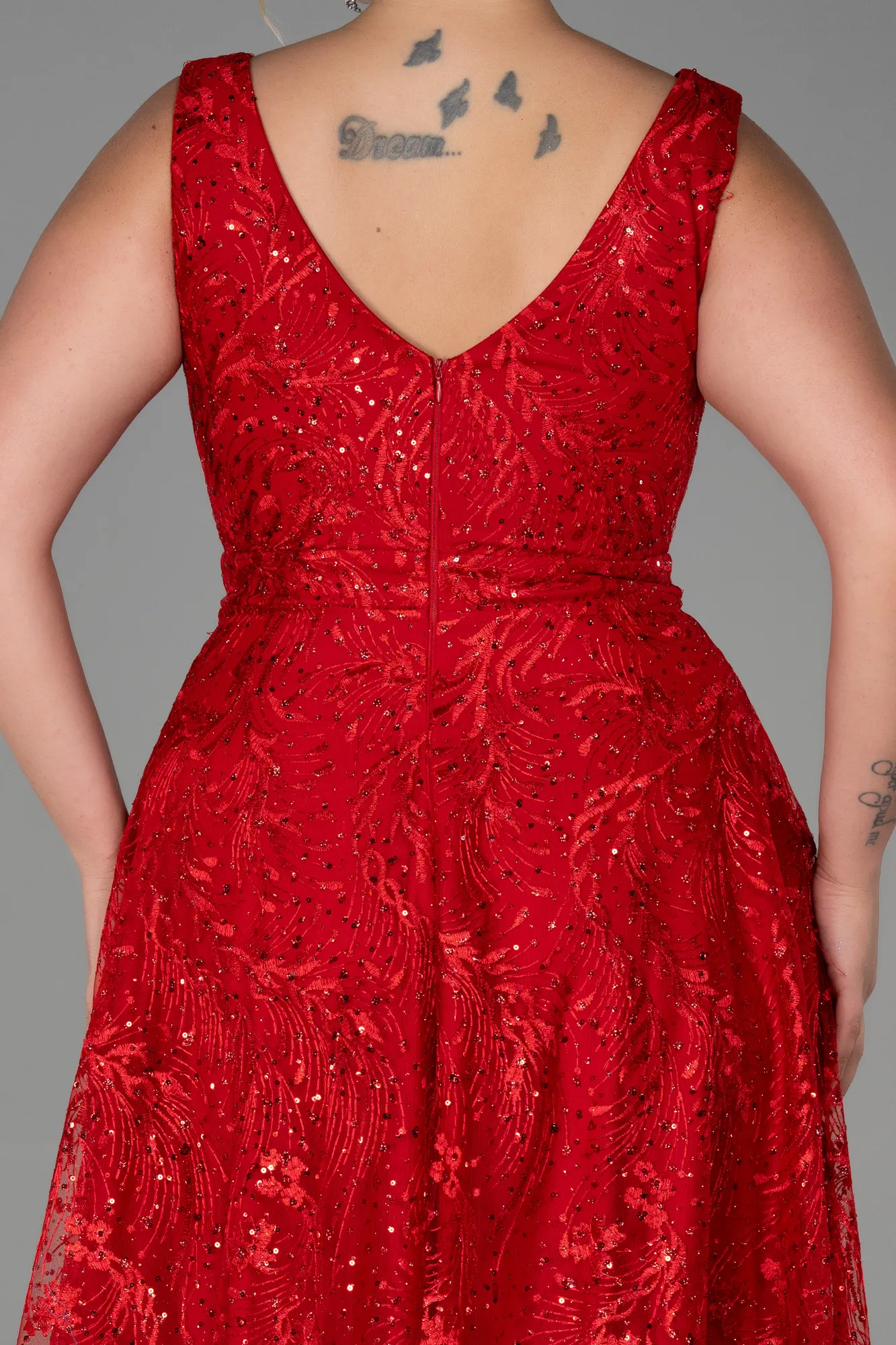Red-Long Laced Plus Size Evening Dress ABU3287