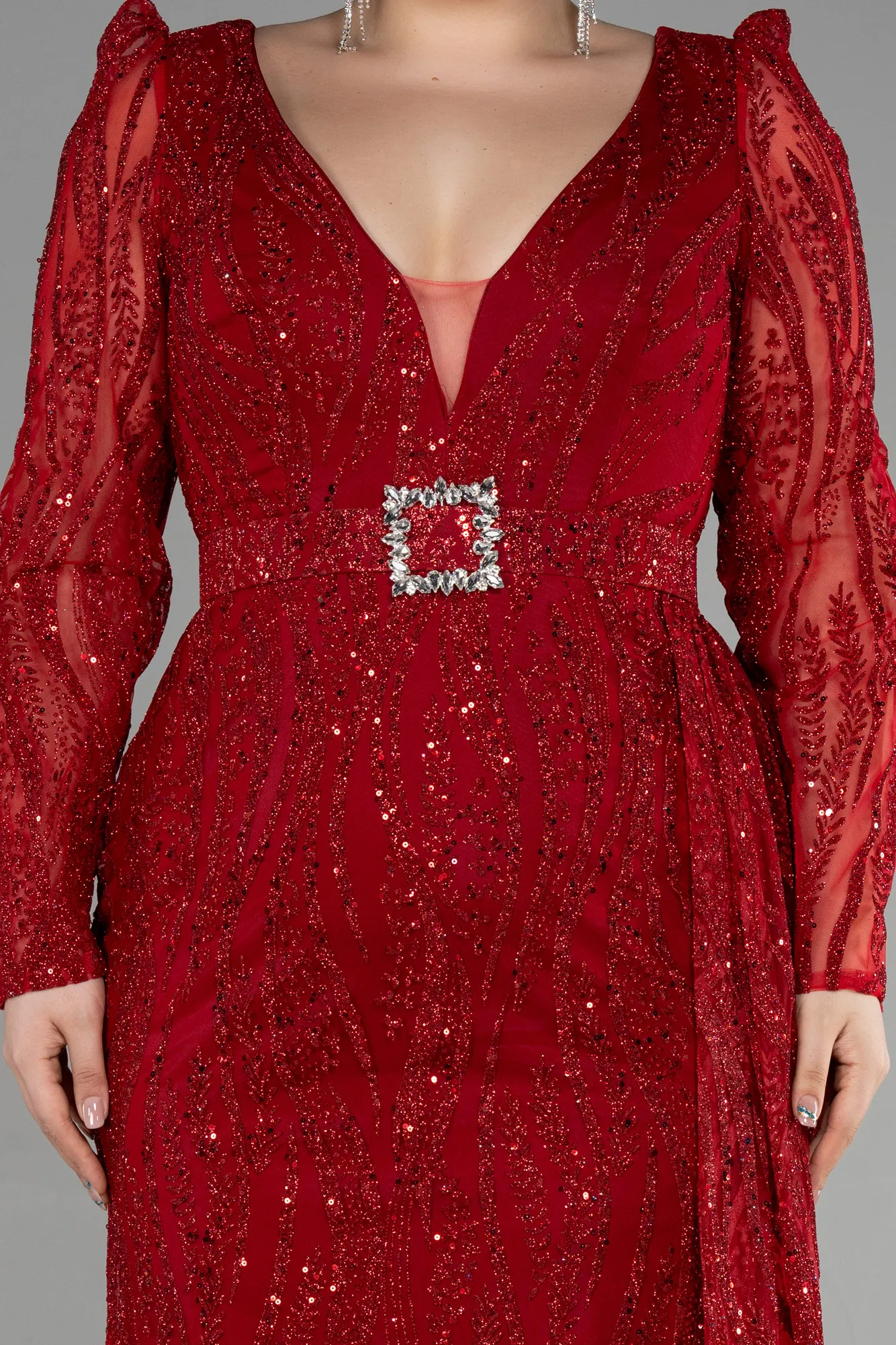 Red-Long Plus Size Engagement Dress ABU3562
