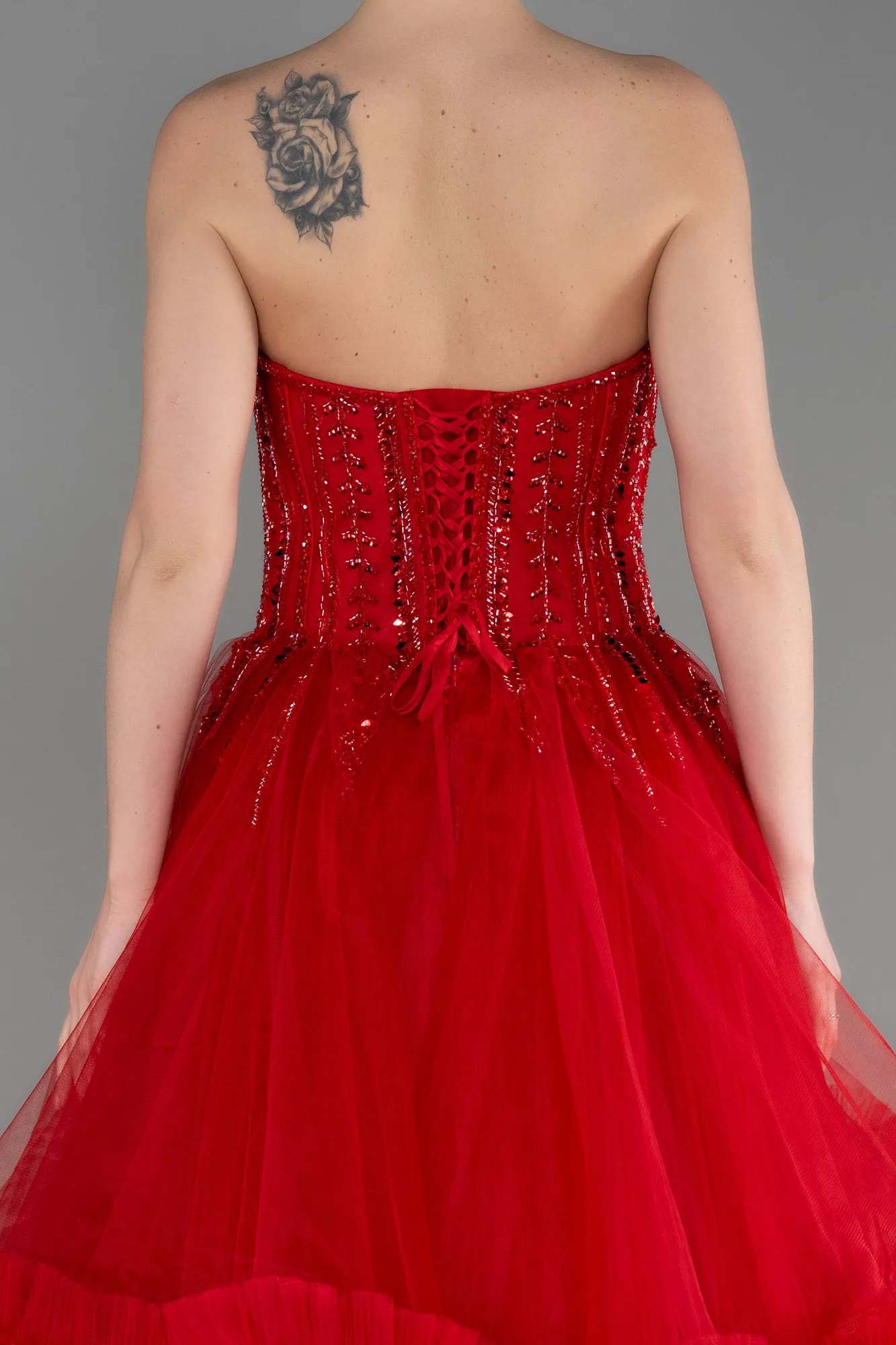 Red-Long Plus Size Engagement Dress ABU3690