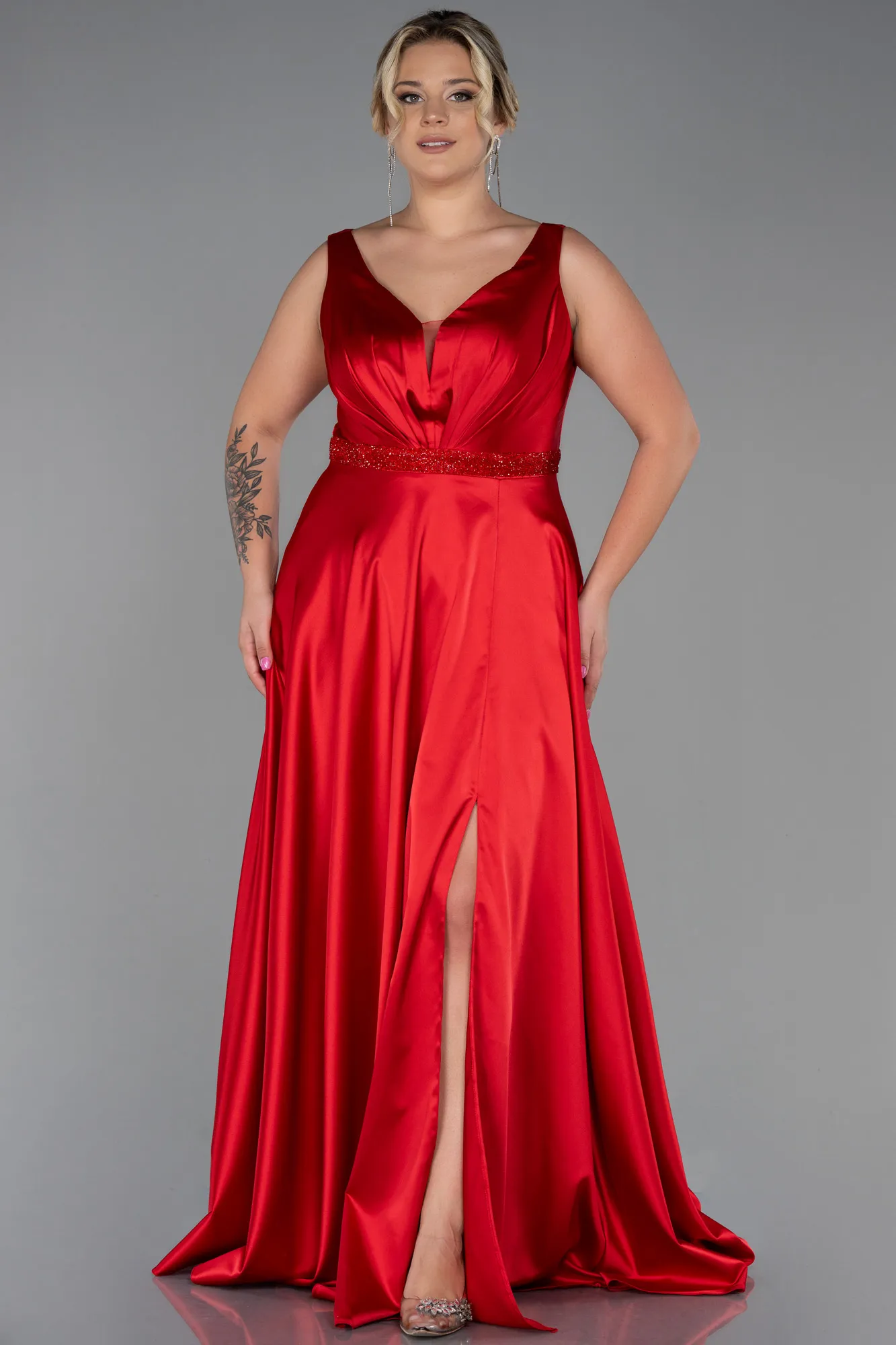 Red-Long Plus Size Evening Dress ABU3200