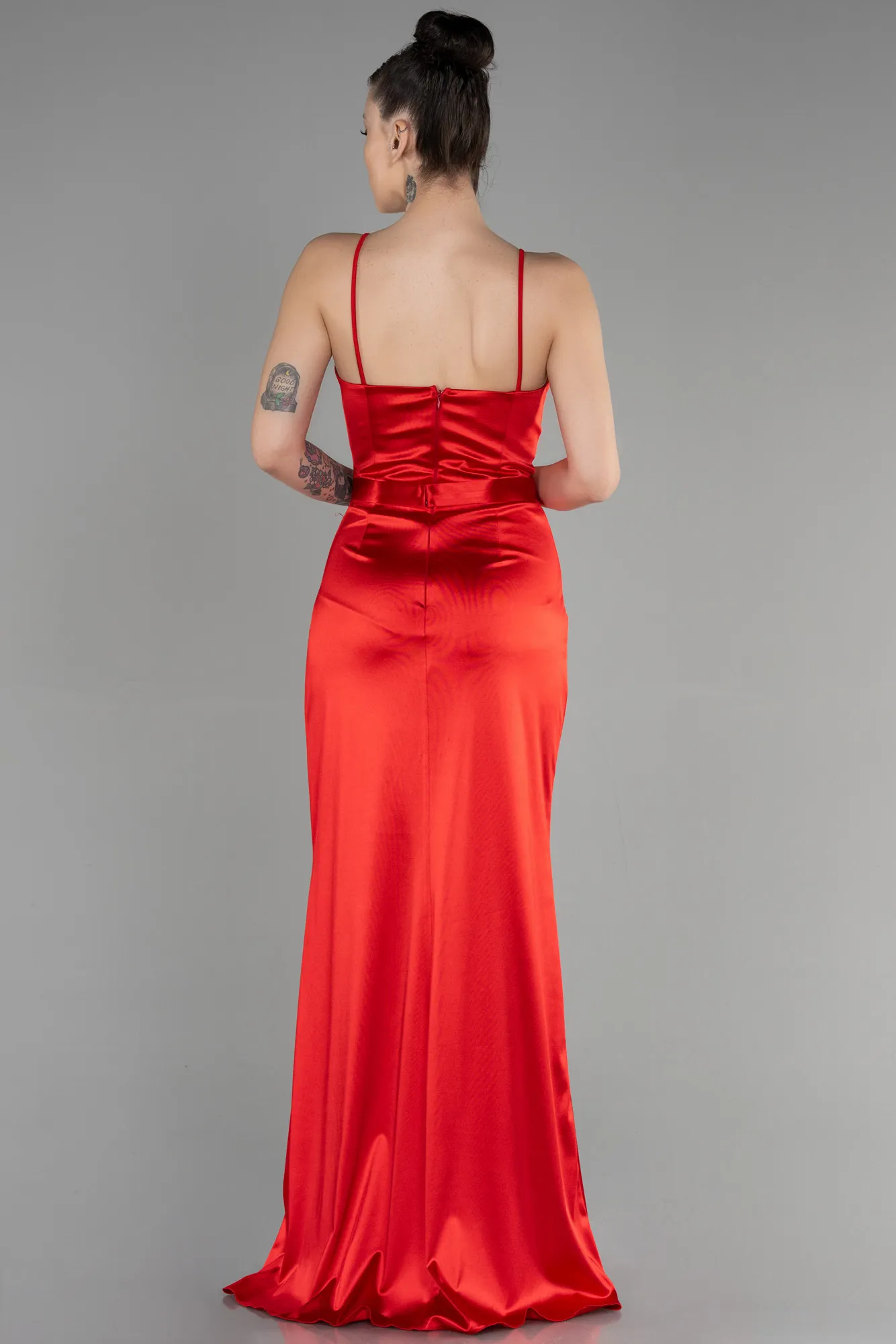 Red-Long Plus Size Graduation Dress ABU3481
