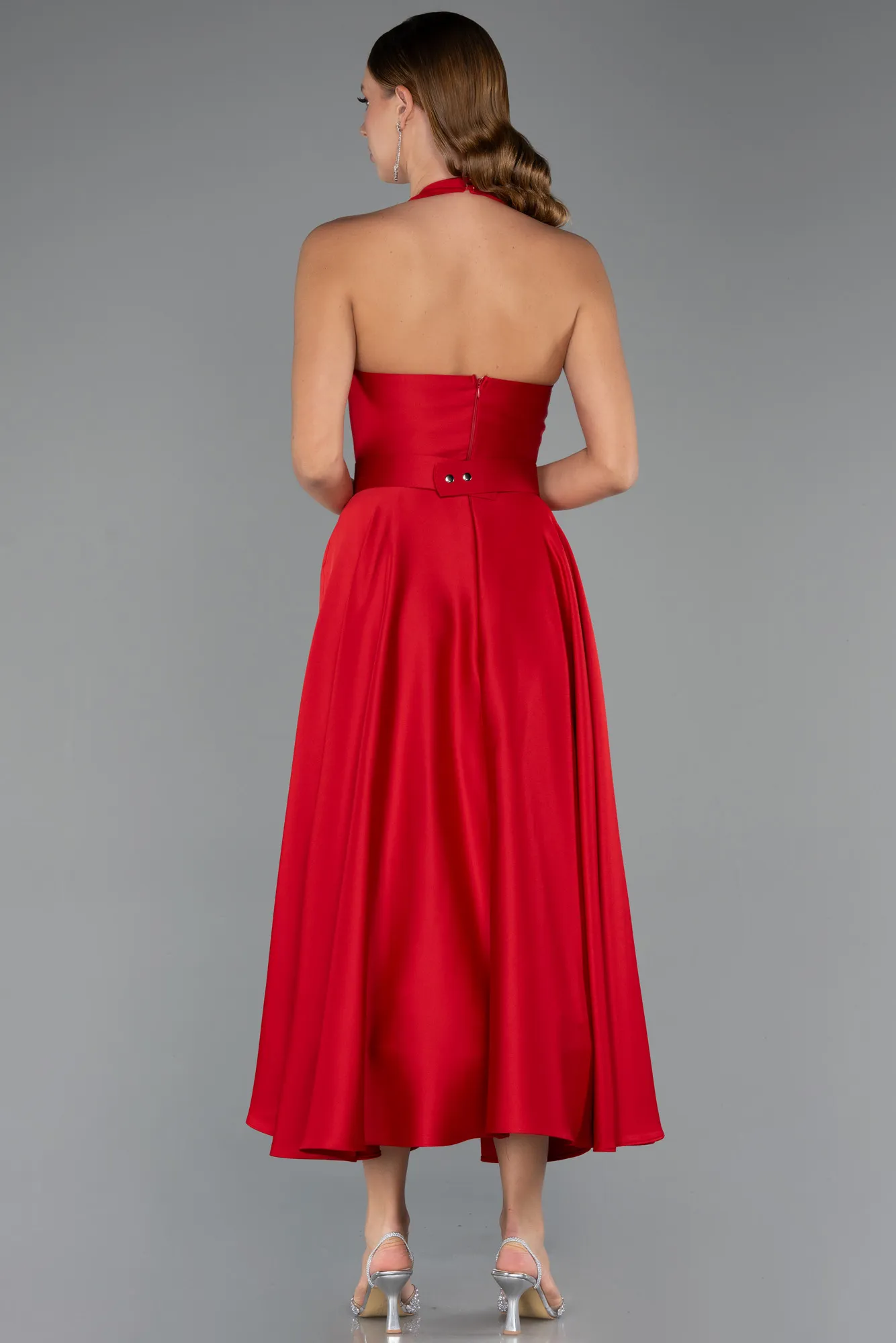 Red-Long Satin Cocktail Dress ABK2471