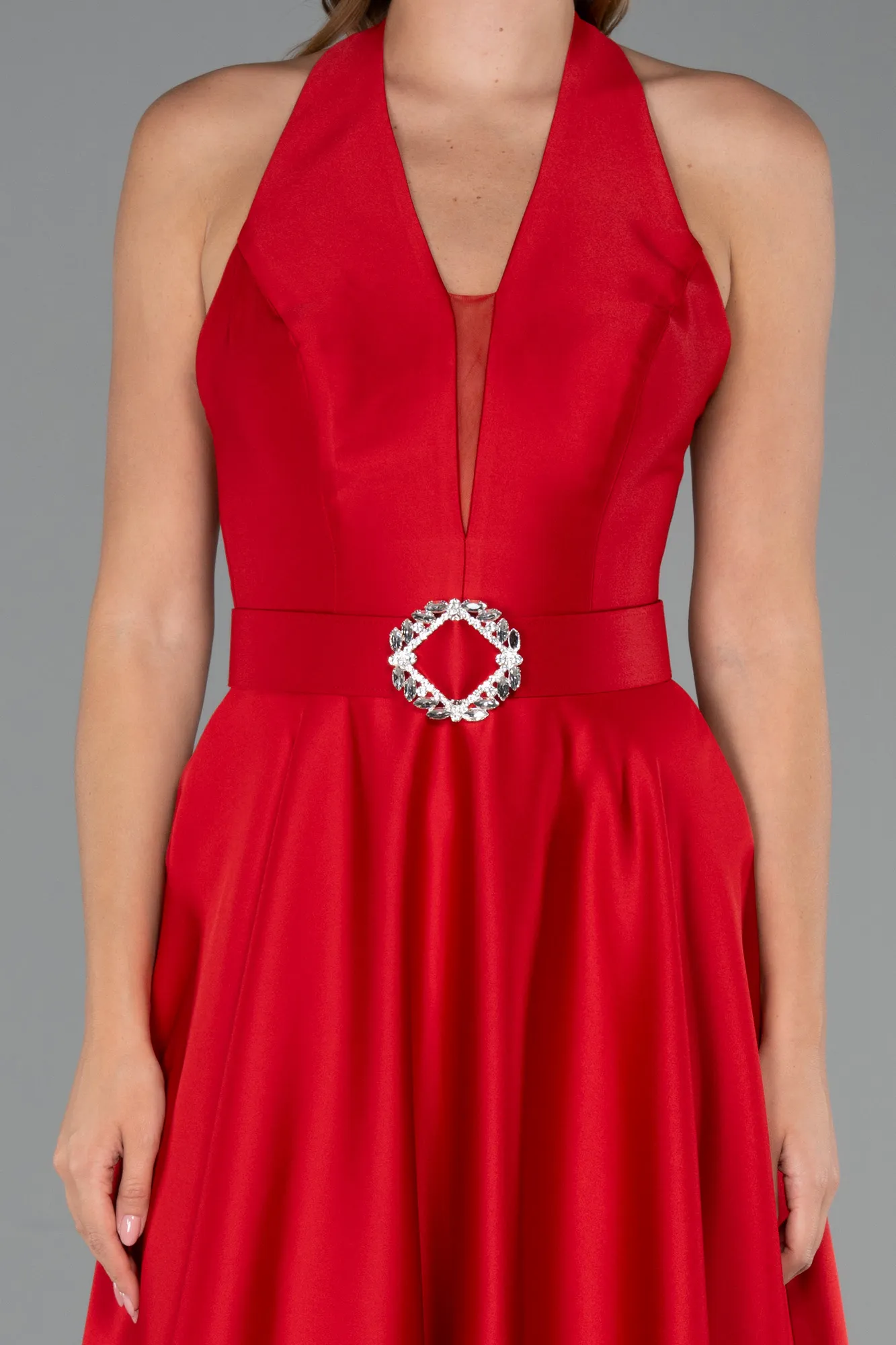 Red-Long Satin Cocktail Dress ABK2471