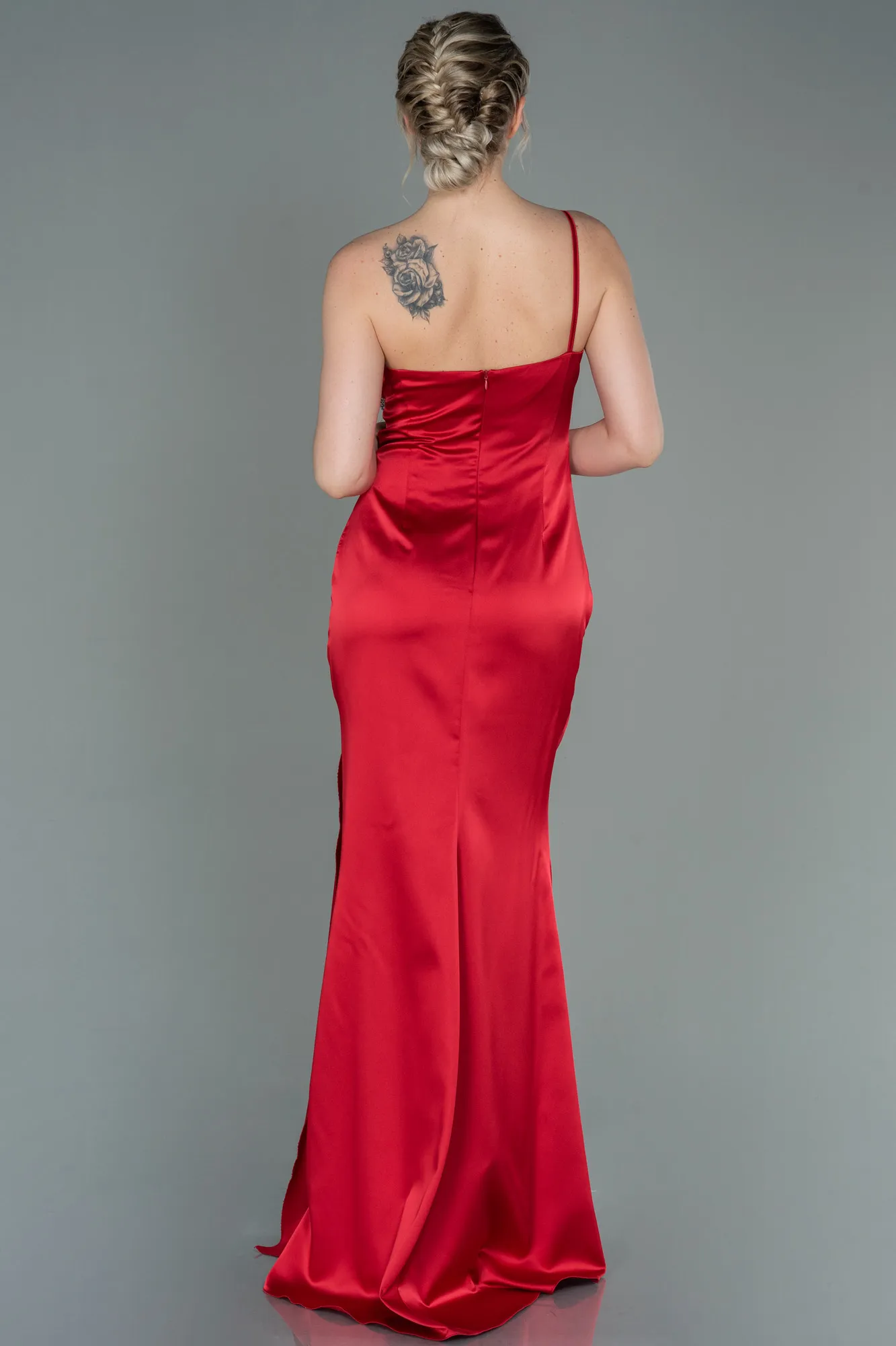 Red-Long Satin Engagement Dress ABU3088