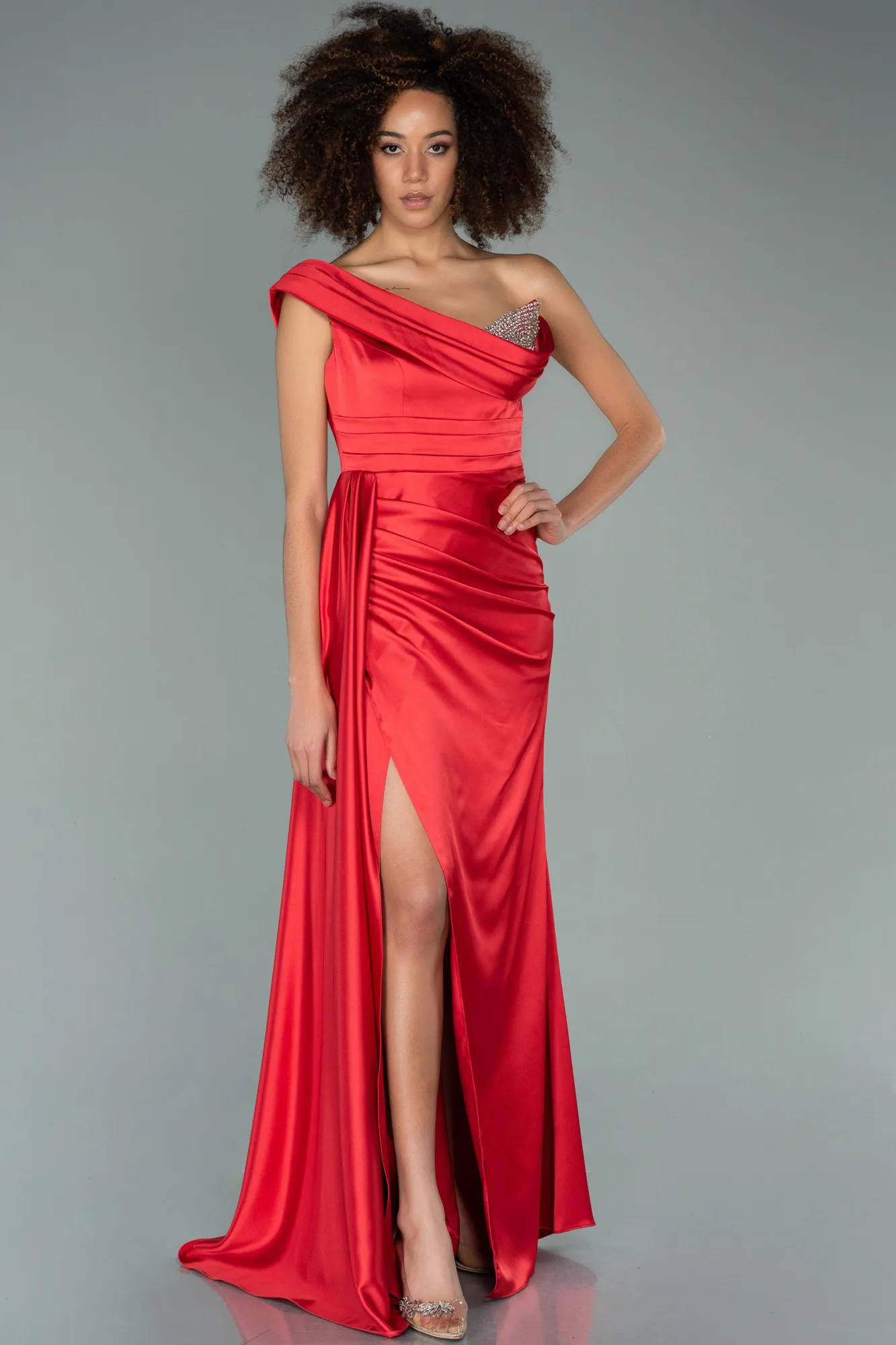 Red-Long Satin Evening Dress ABU2114