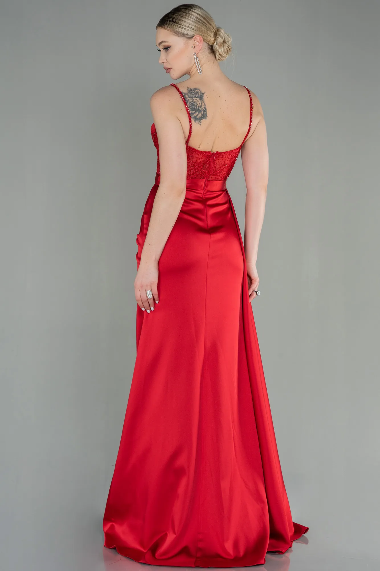 Red-Long Satin Evening Dress ABU2130