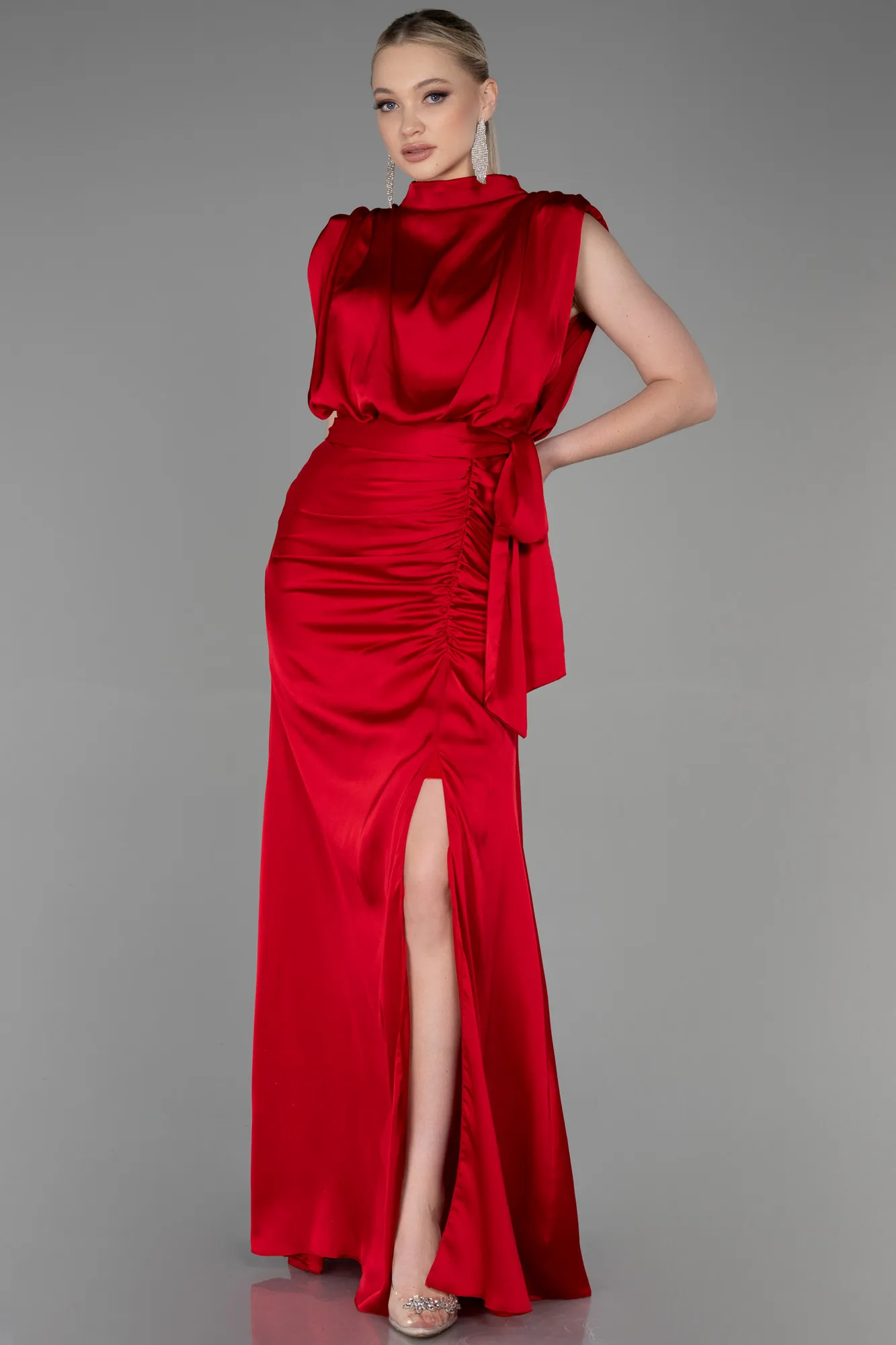 Red-Long Satin Evening Dress ABU2133