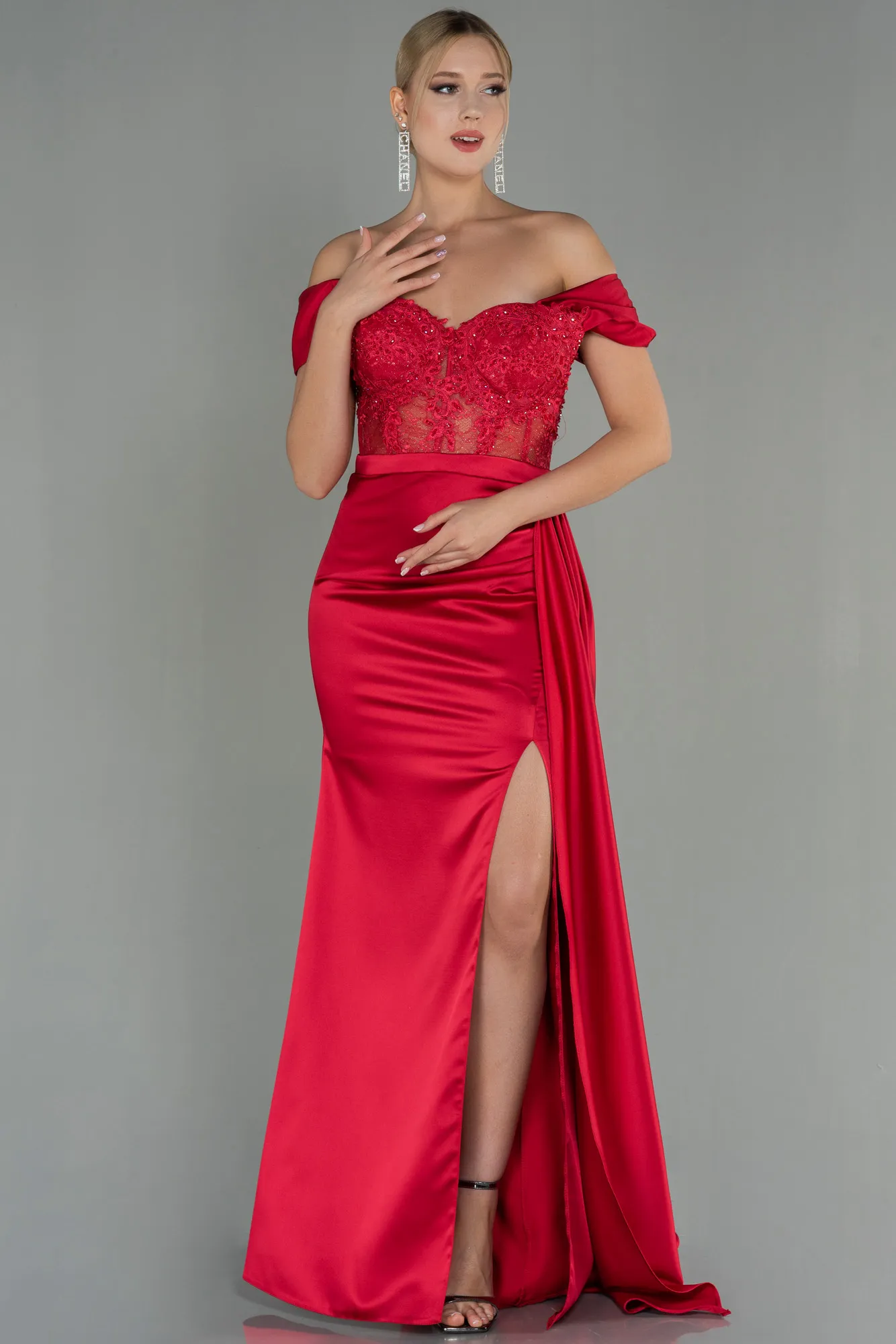 Red-Long Satin Evening Dress ABU2374