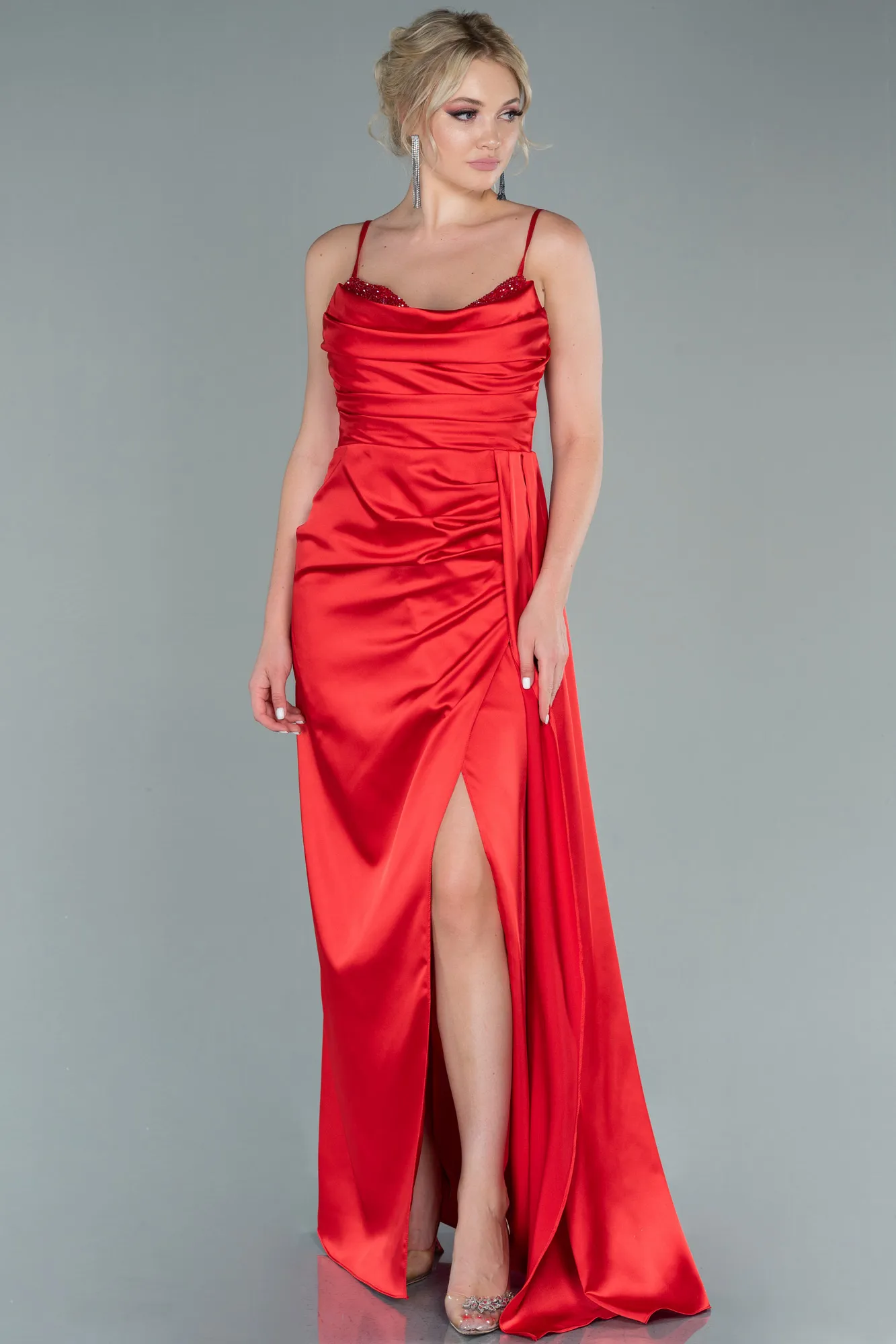 Red-Long Satin Evening Dress ABU2477