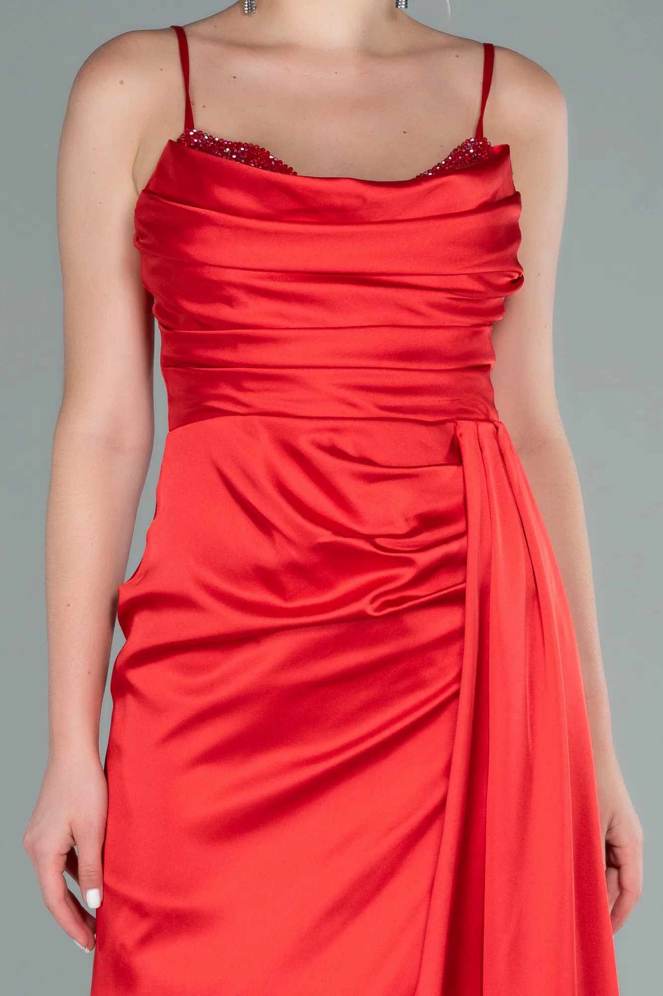 Red-Long Satin Evening Dress ABU2477