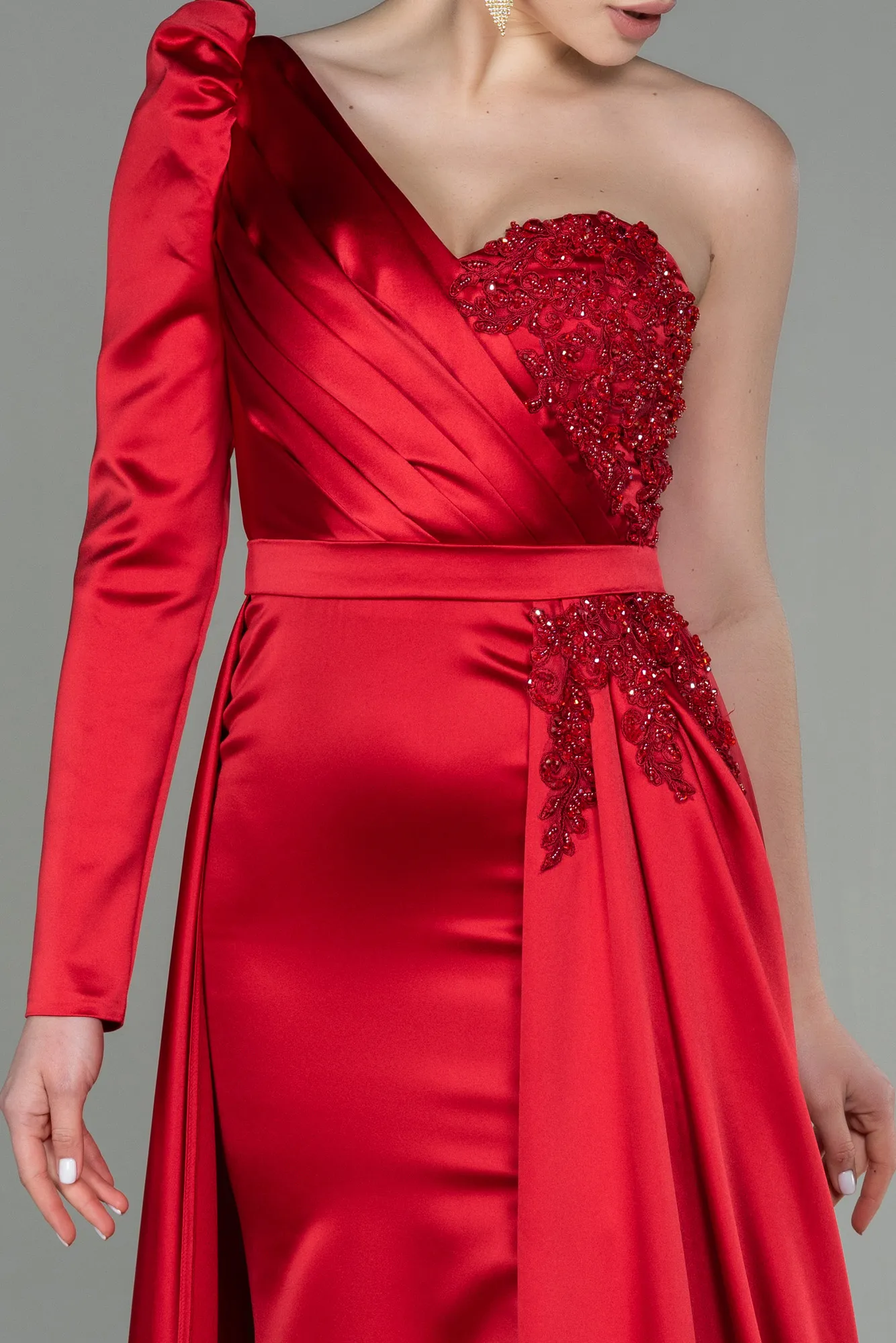 Red-Long Satin Evening Dress ABU2610