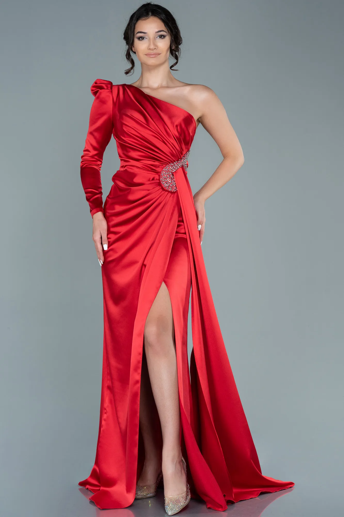 Red-Long Satin Evening Dress ABU2676