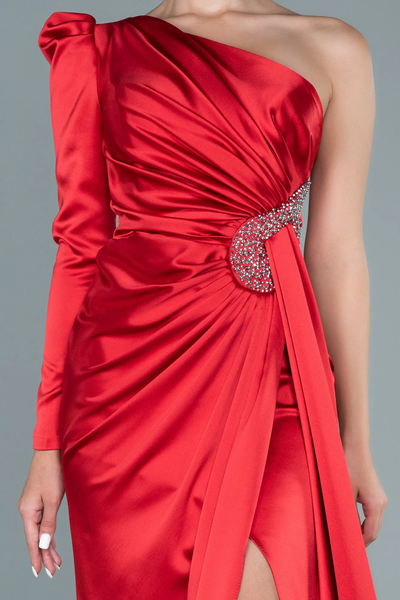 Red-Long Satin Evening Dress ABU2676