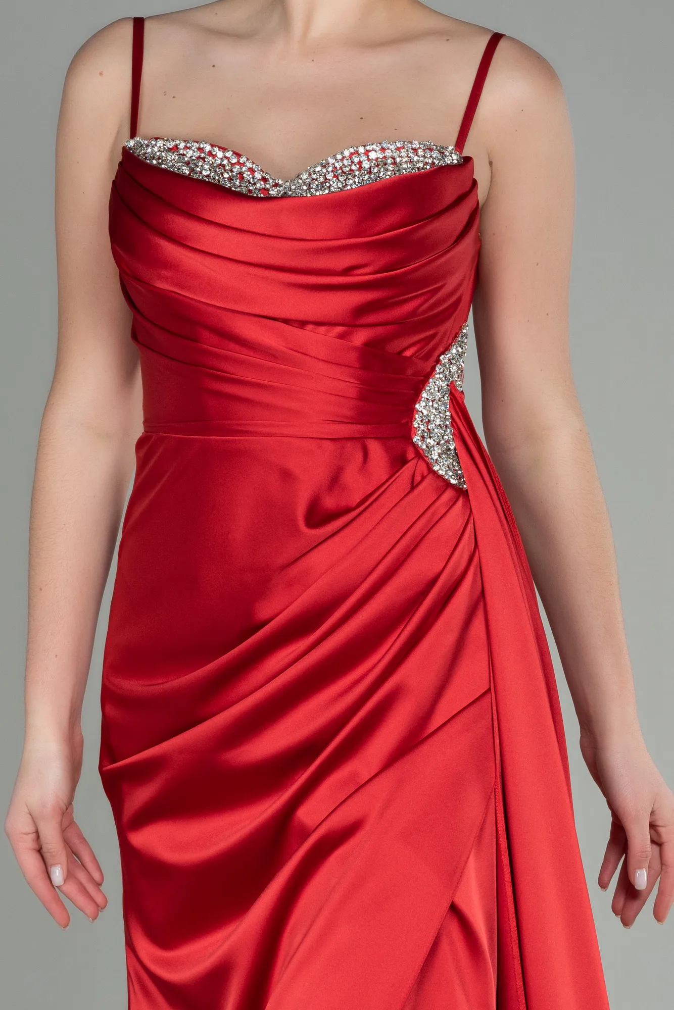 Red-Long Satin Evening Dress ABU2792