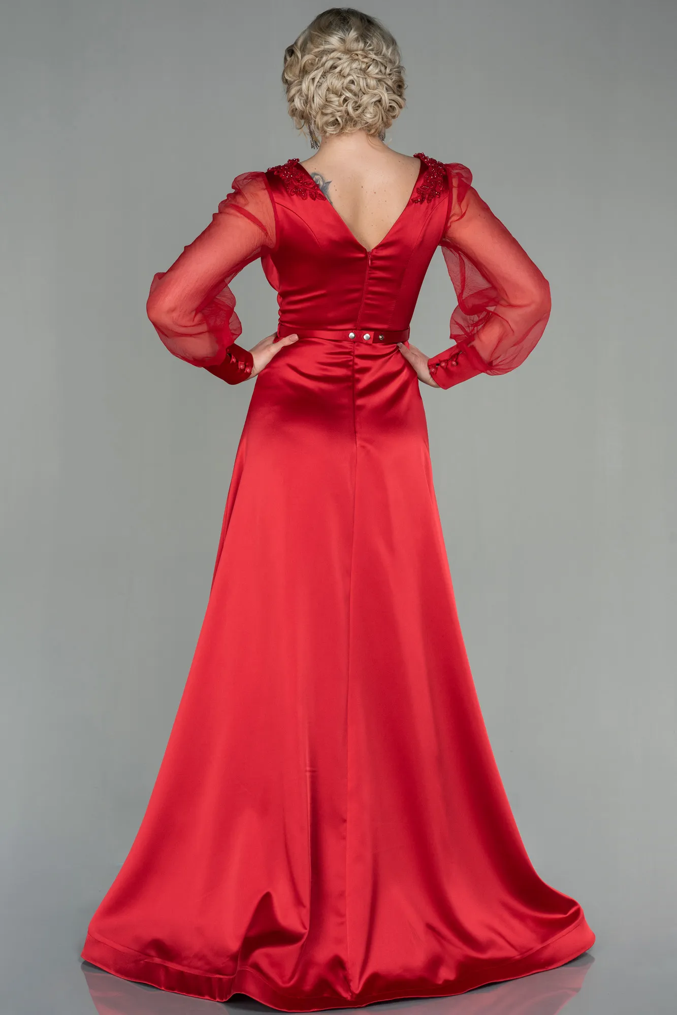 Red-Long Satin Evening Dress ABU2830