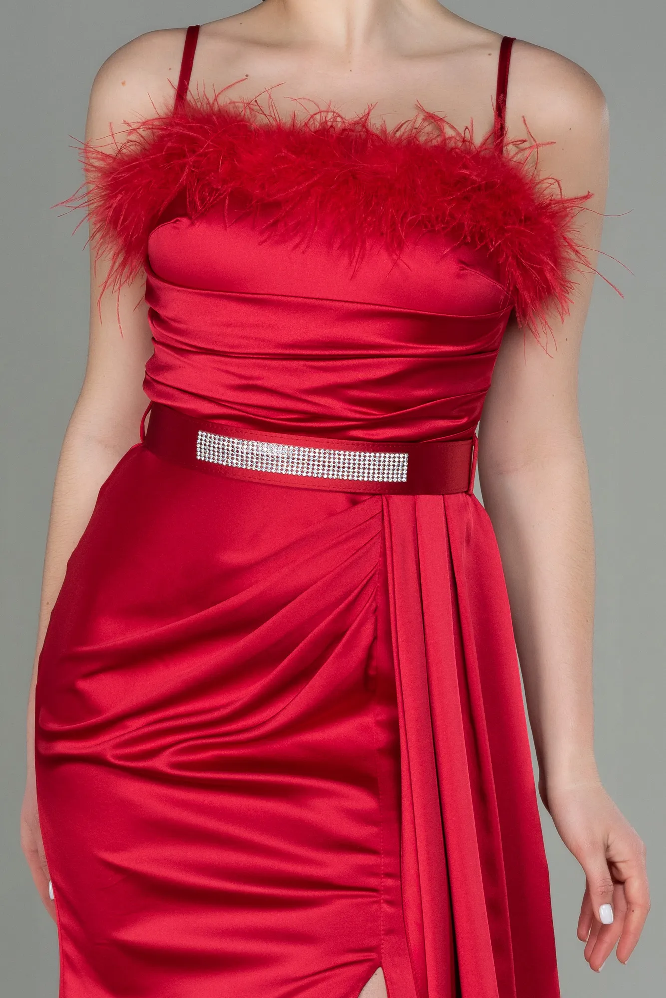 Red-Long Satin Evening Dress ABU2939