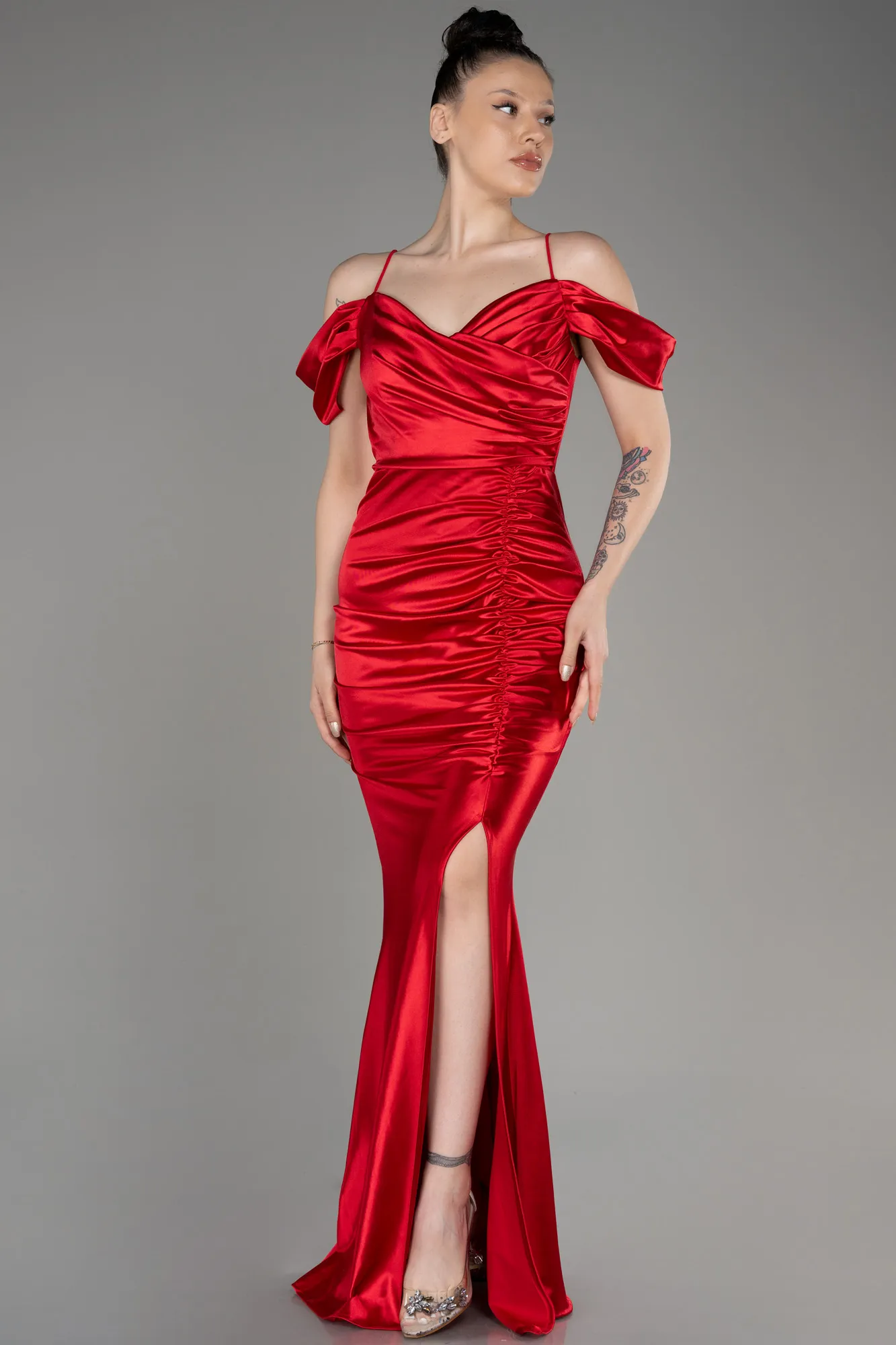 Red-Long Satin Evening Dress ABU3139