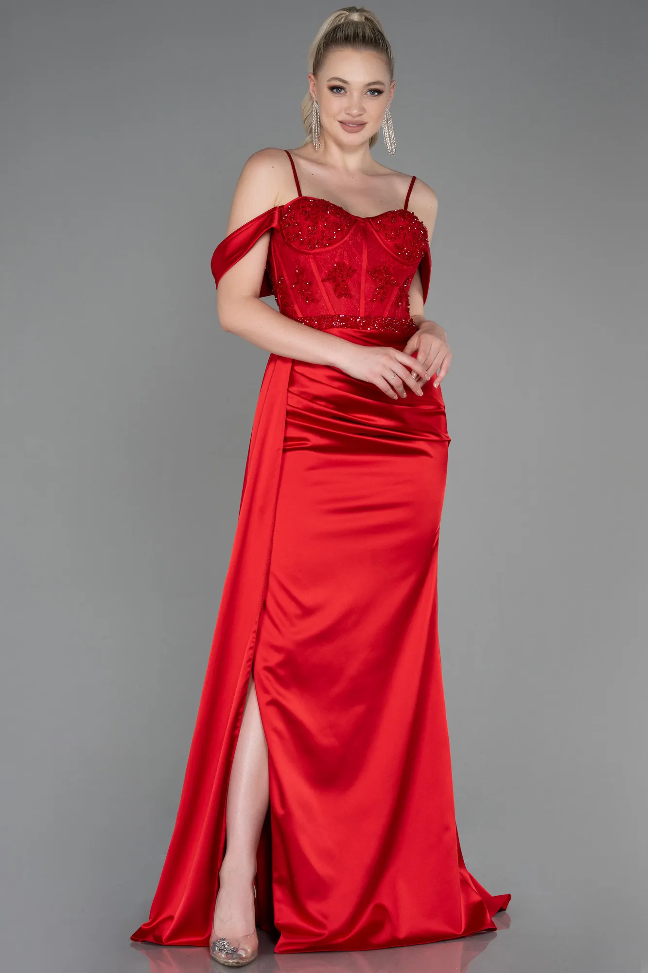 Red-Long Satin Evening Dress ABU3227