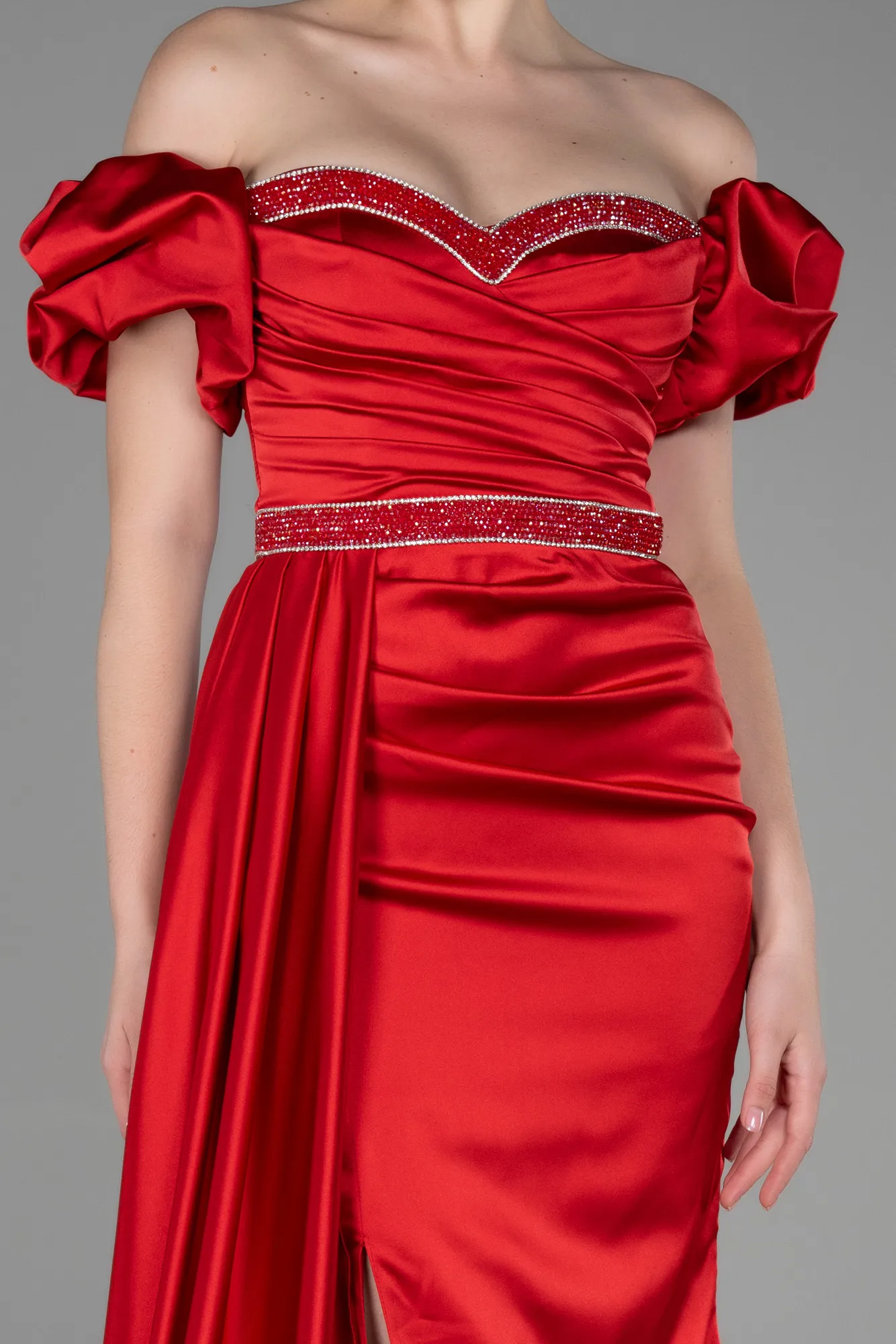 Red-Long Satin Evening Dress ABU3331