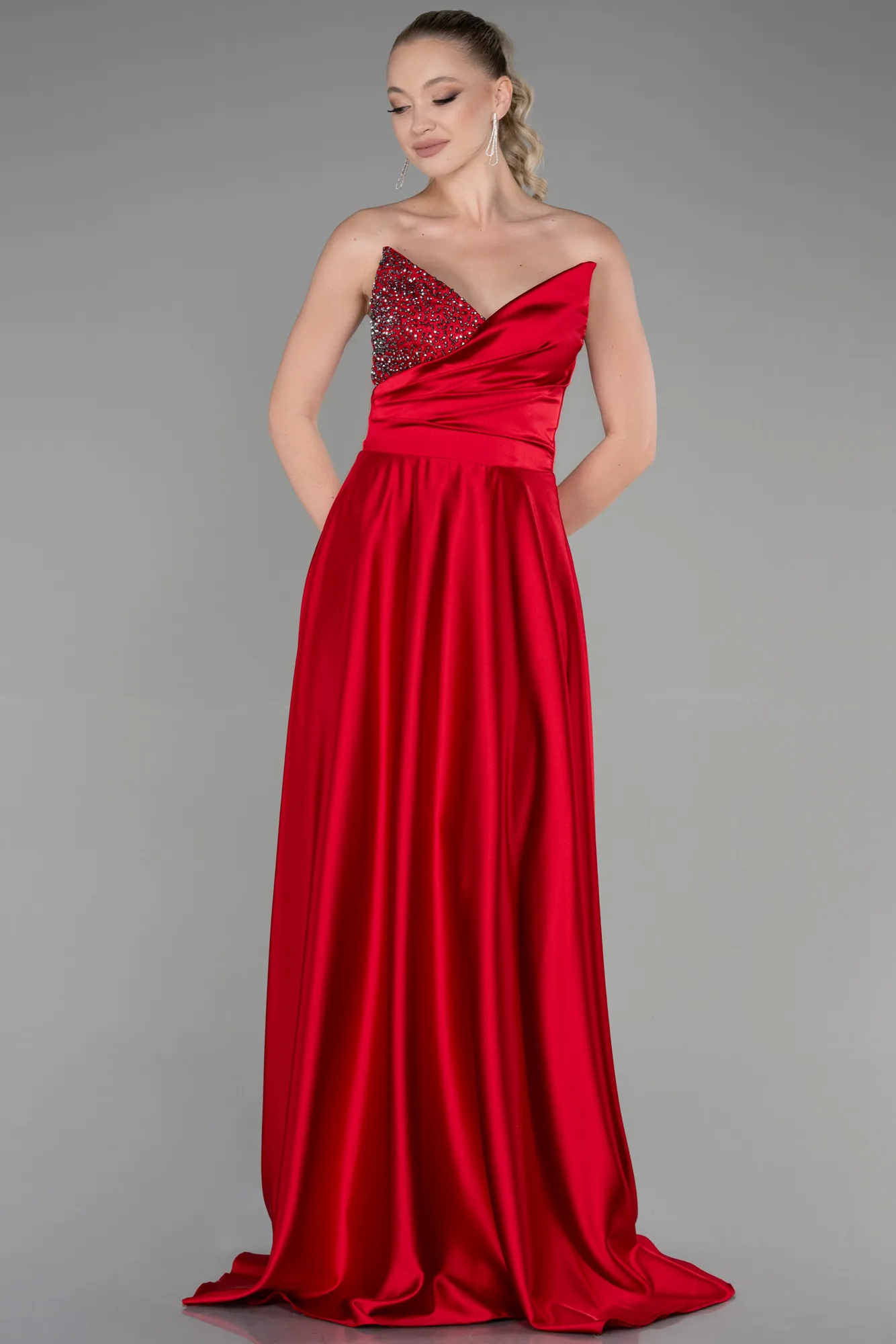Red-Long Satin Evening Dress ABU3385