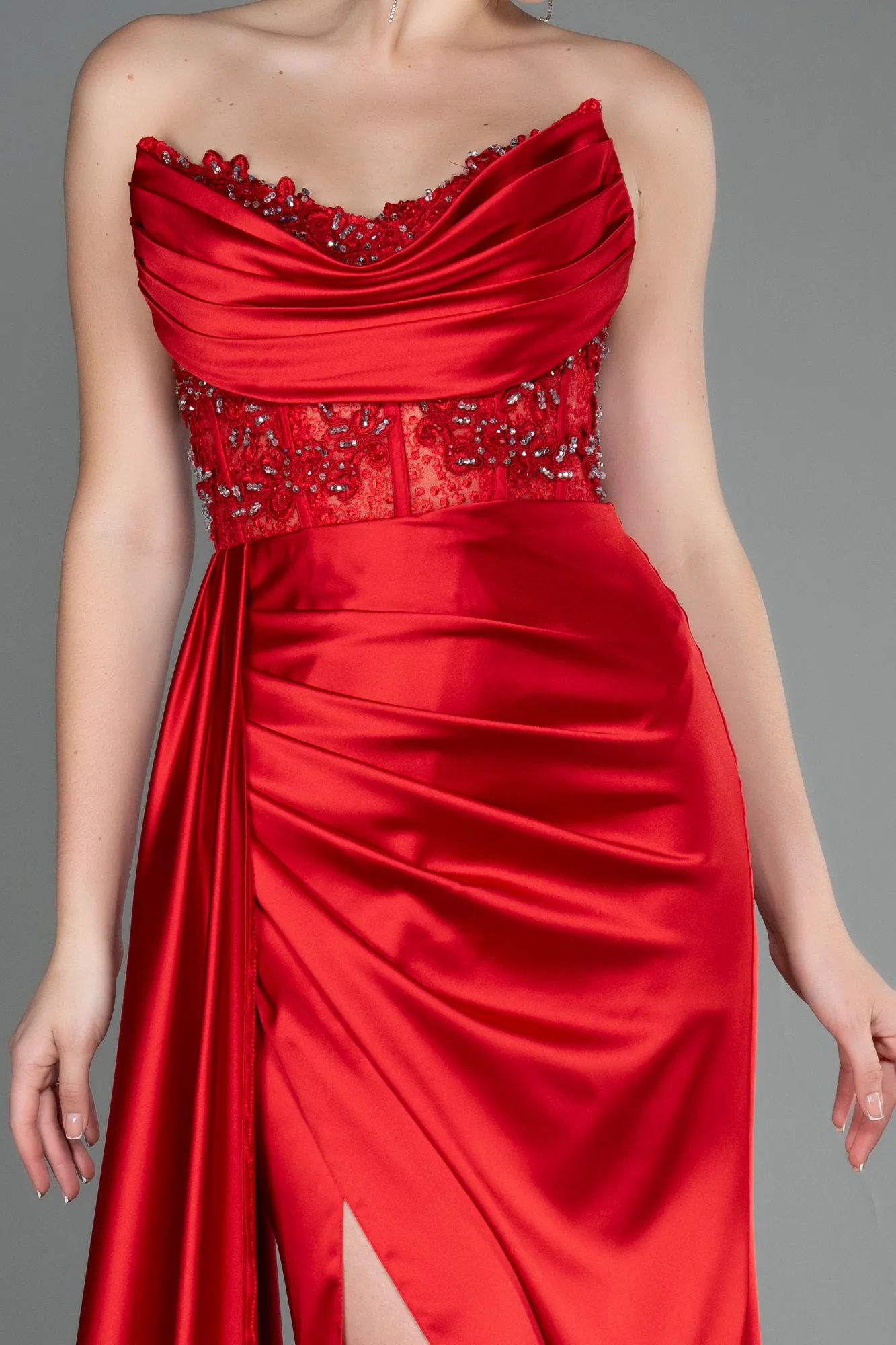 Red-Long Satin Evening Dress ABU3447