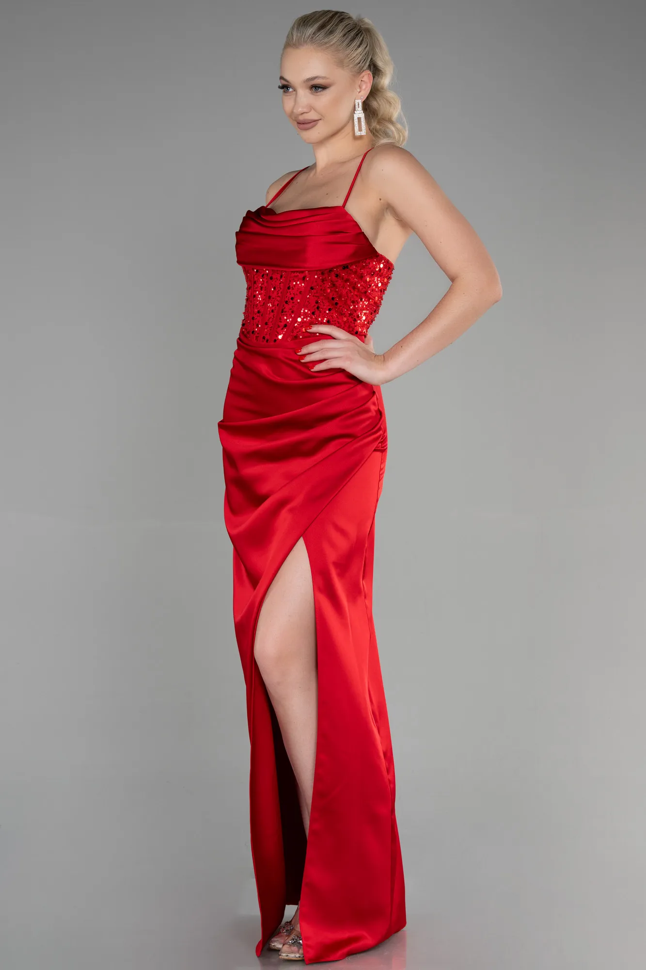 Red-Long Satin Evening Dress ABU3459