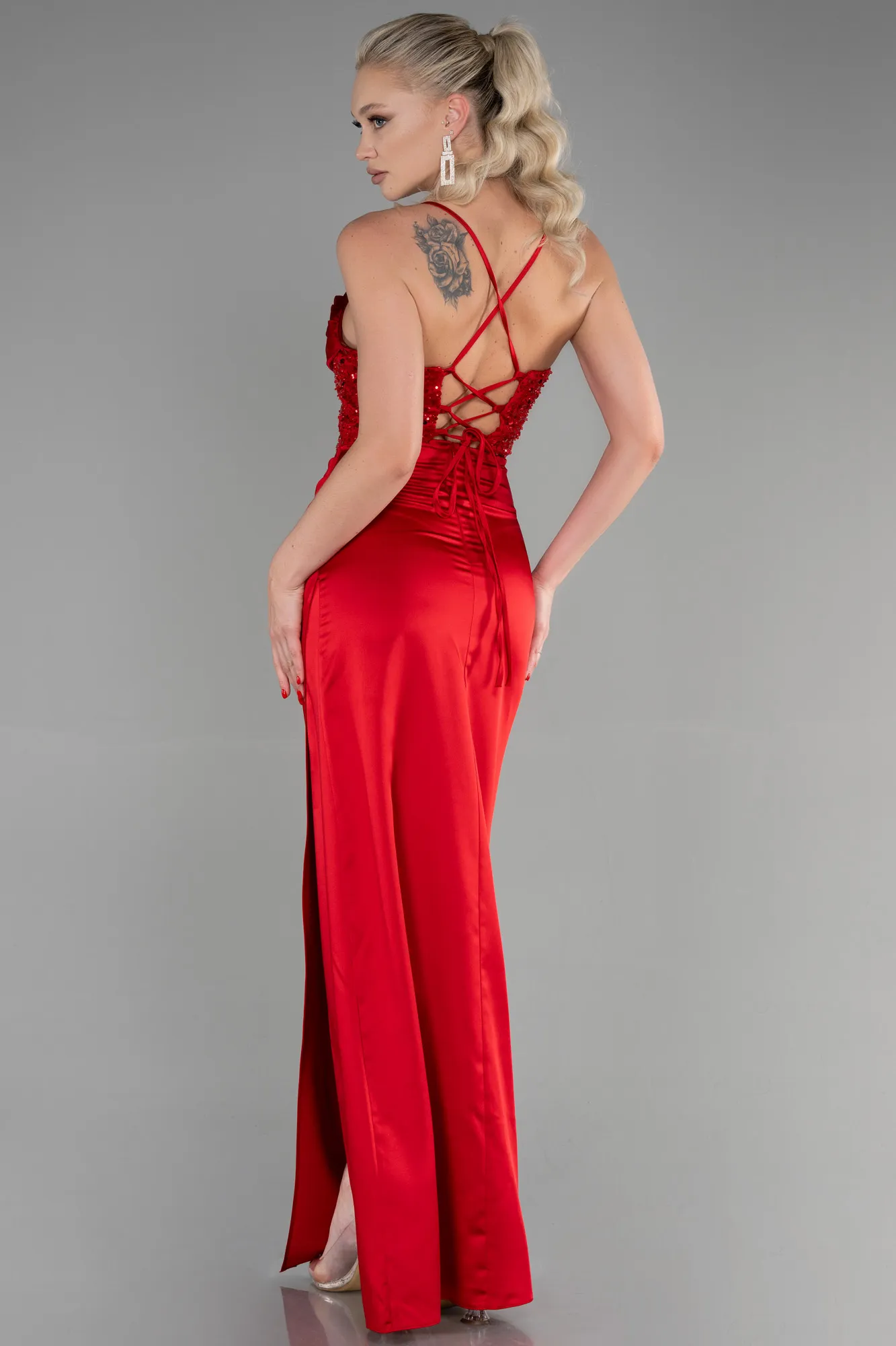 Red-Long Satin Evening Dress ABU3459