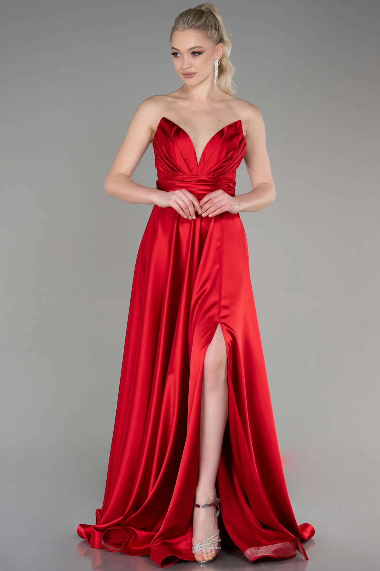 Red-Long Satin Evening Dress ABU3502